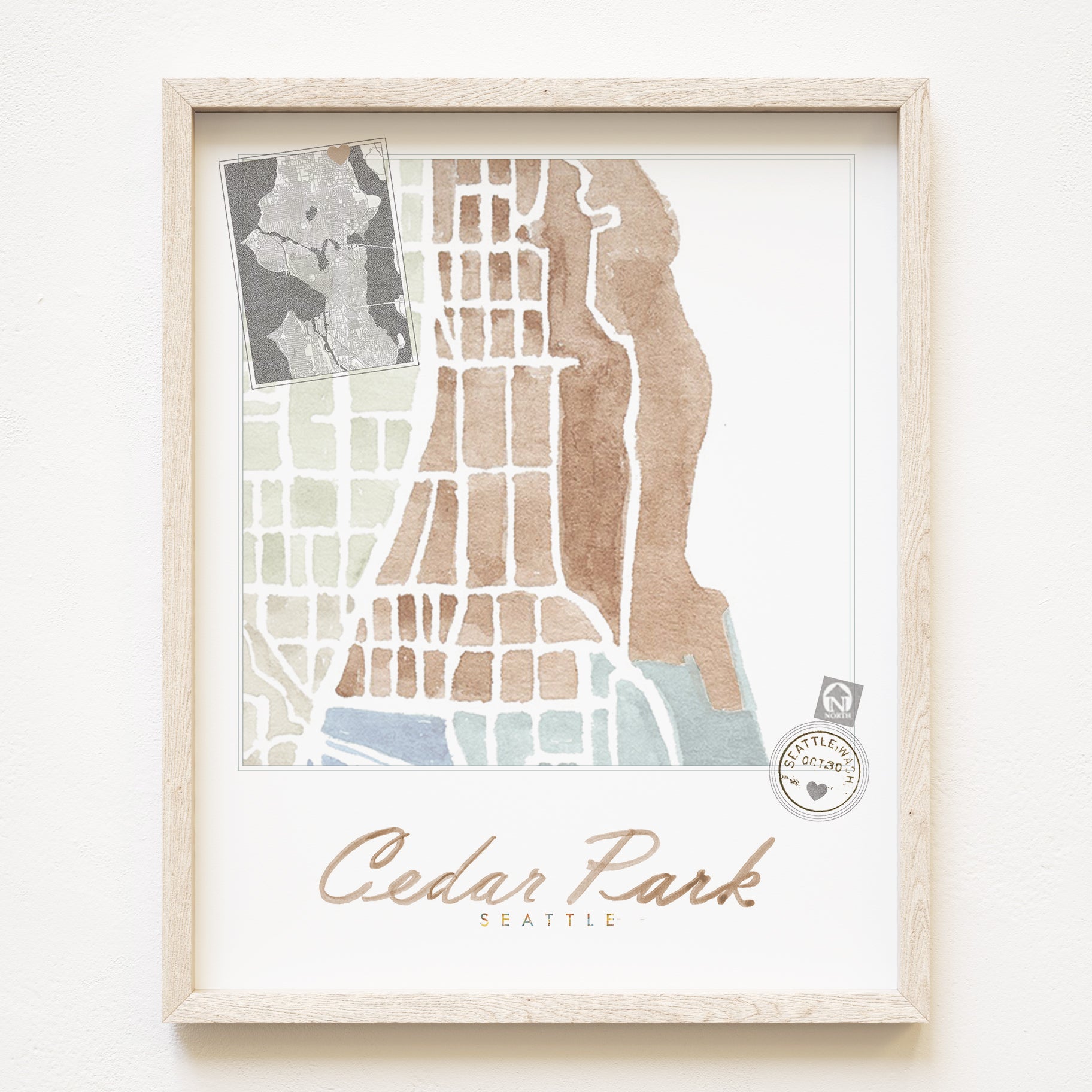 Cedar Park SEATTLE Neighborhood Watercolor Map: PRINT