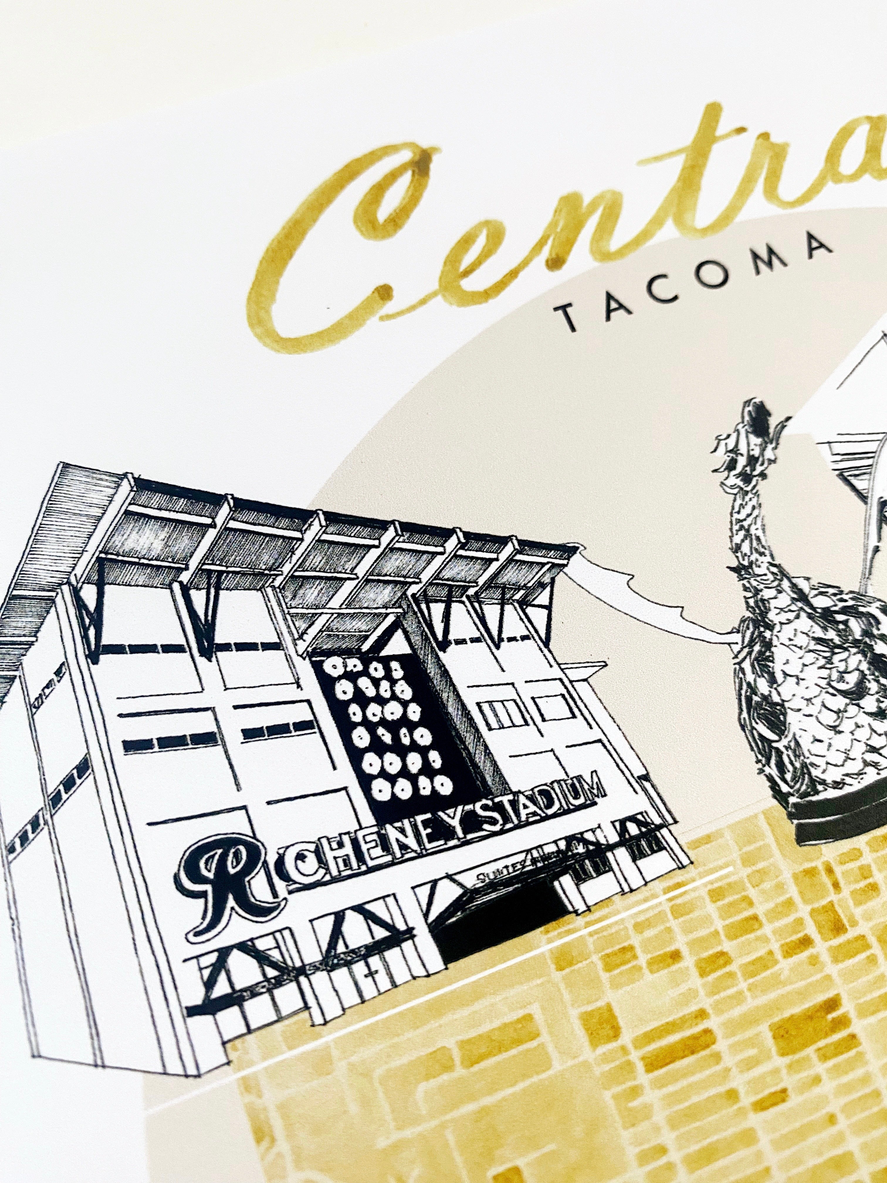 new CENTRAL TACOMA Neighborhood "Charms" Watercolor Map: PRINT