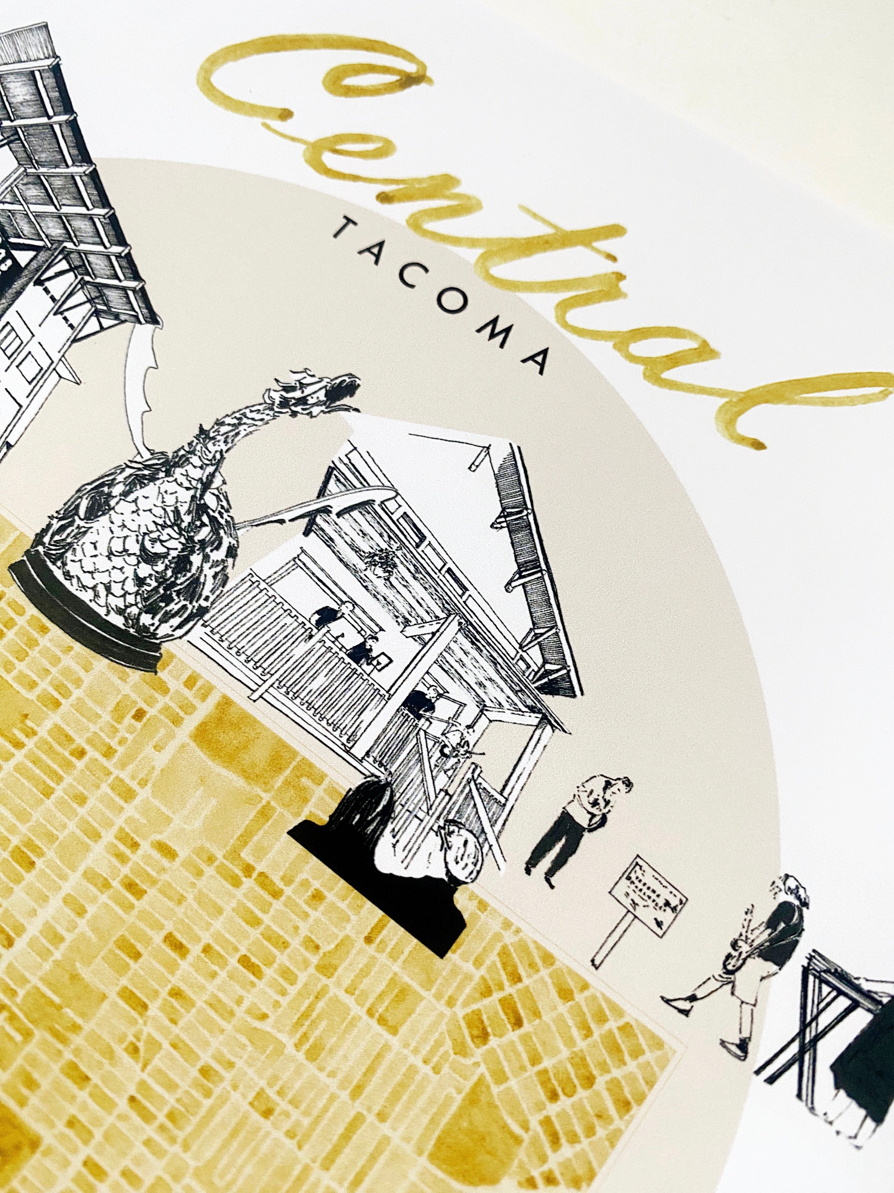 new CENTRAL TACOMA Neighborhood "Charms" Watercolor Map: PRINT