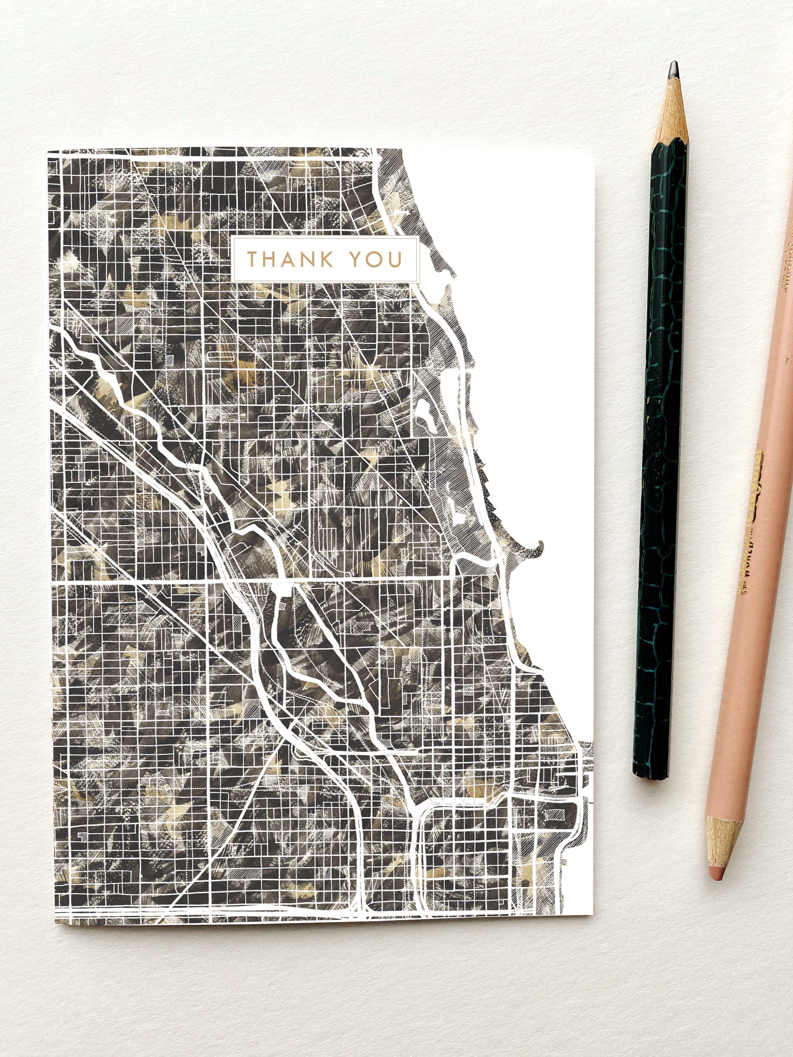 CHICAGO Illinois Watercolor Map - THANK YOU greeting card