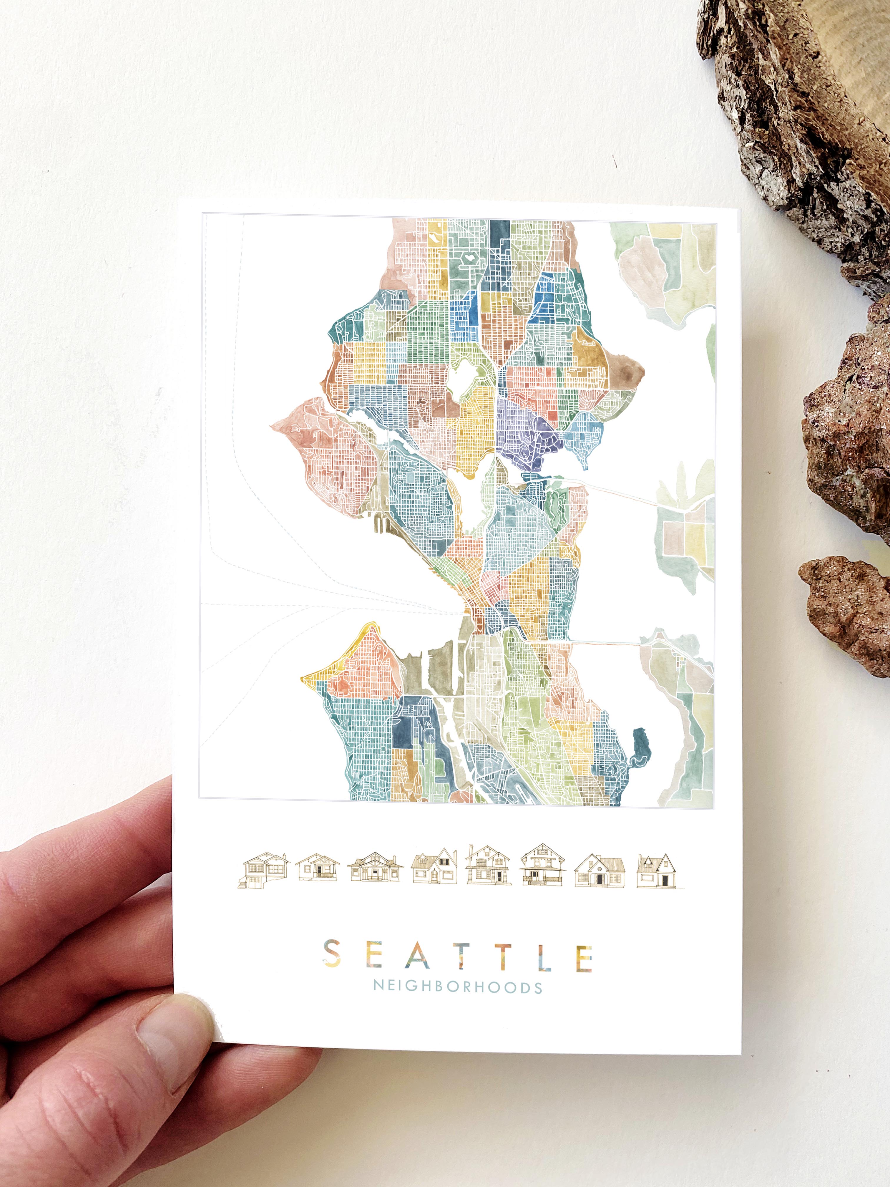 SEATTLE Neighborhoods Map Postcard