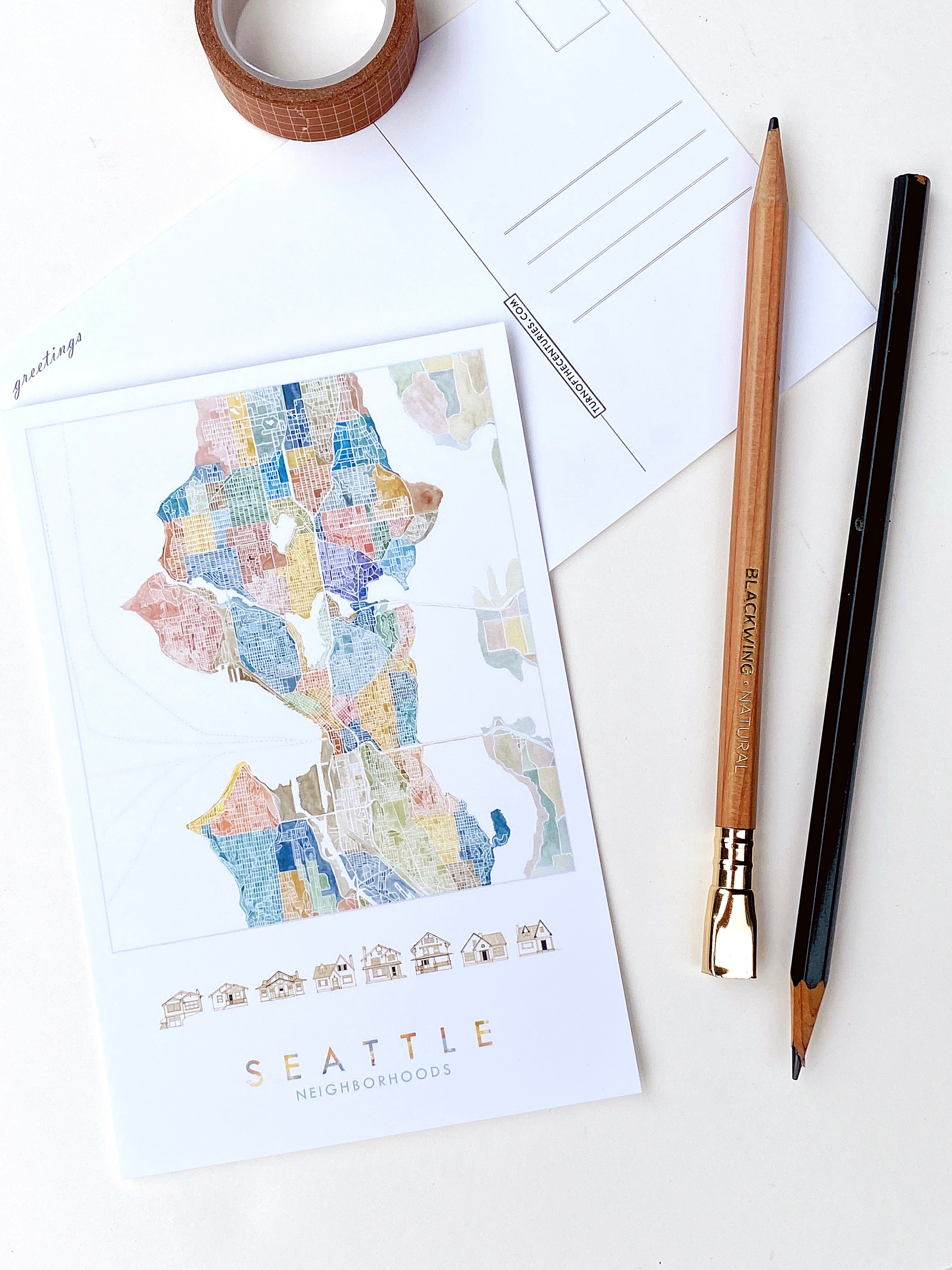 SEATTLE Neighborhoods Map Postcard