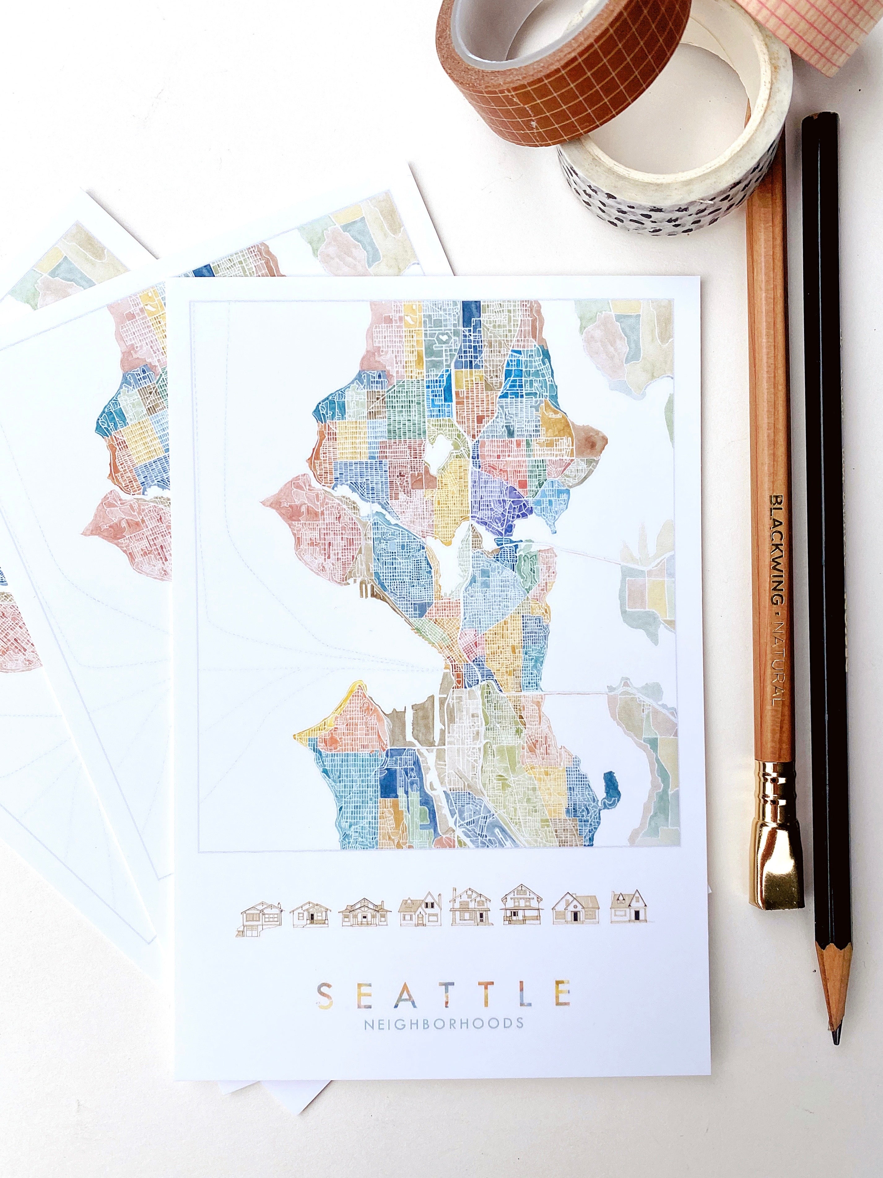 SEATTLE Neighborhoods Map Postcard