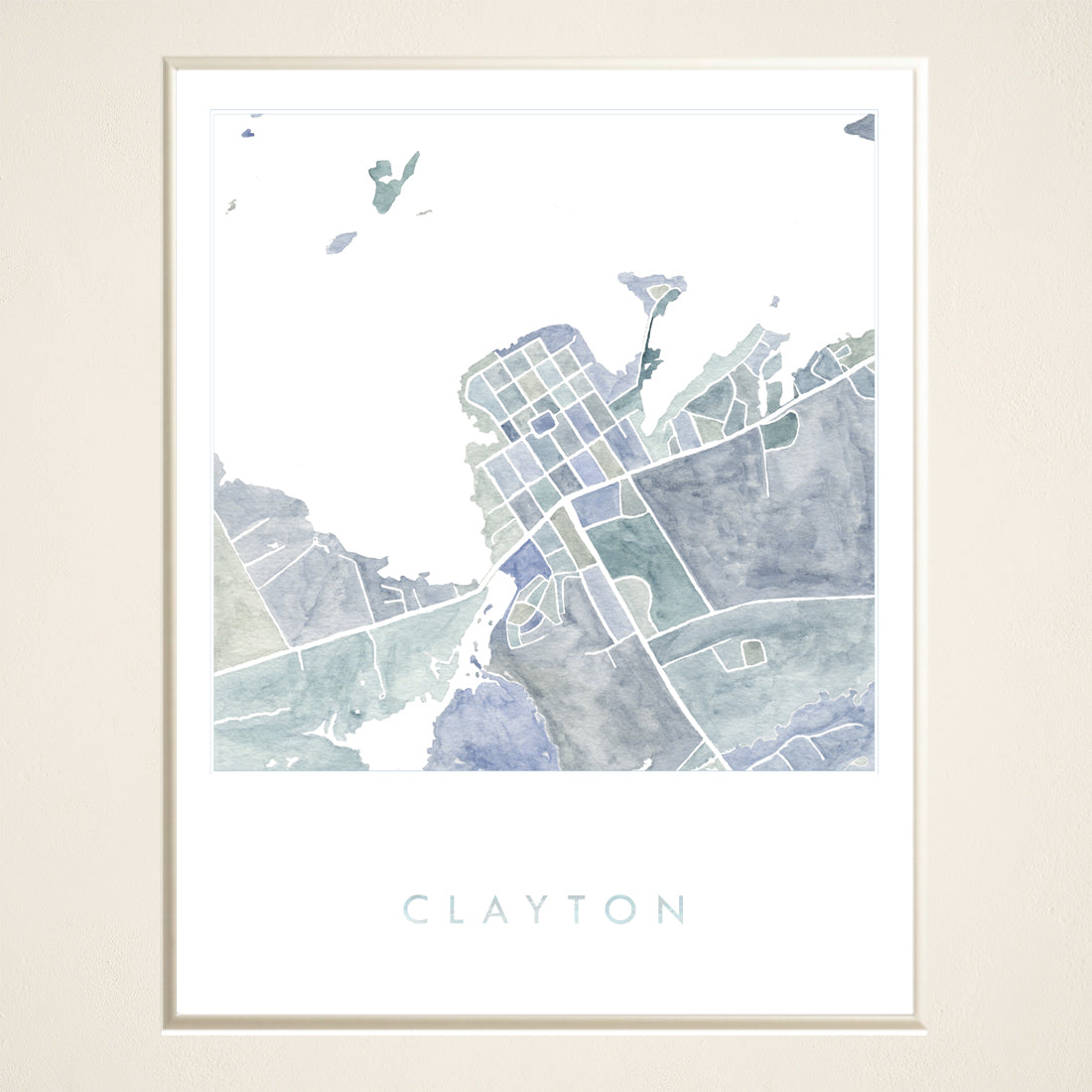 CLAYTON New York Map Watercolor City Blocks Map: PRINT