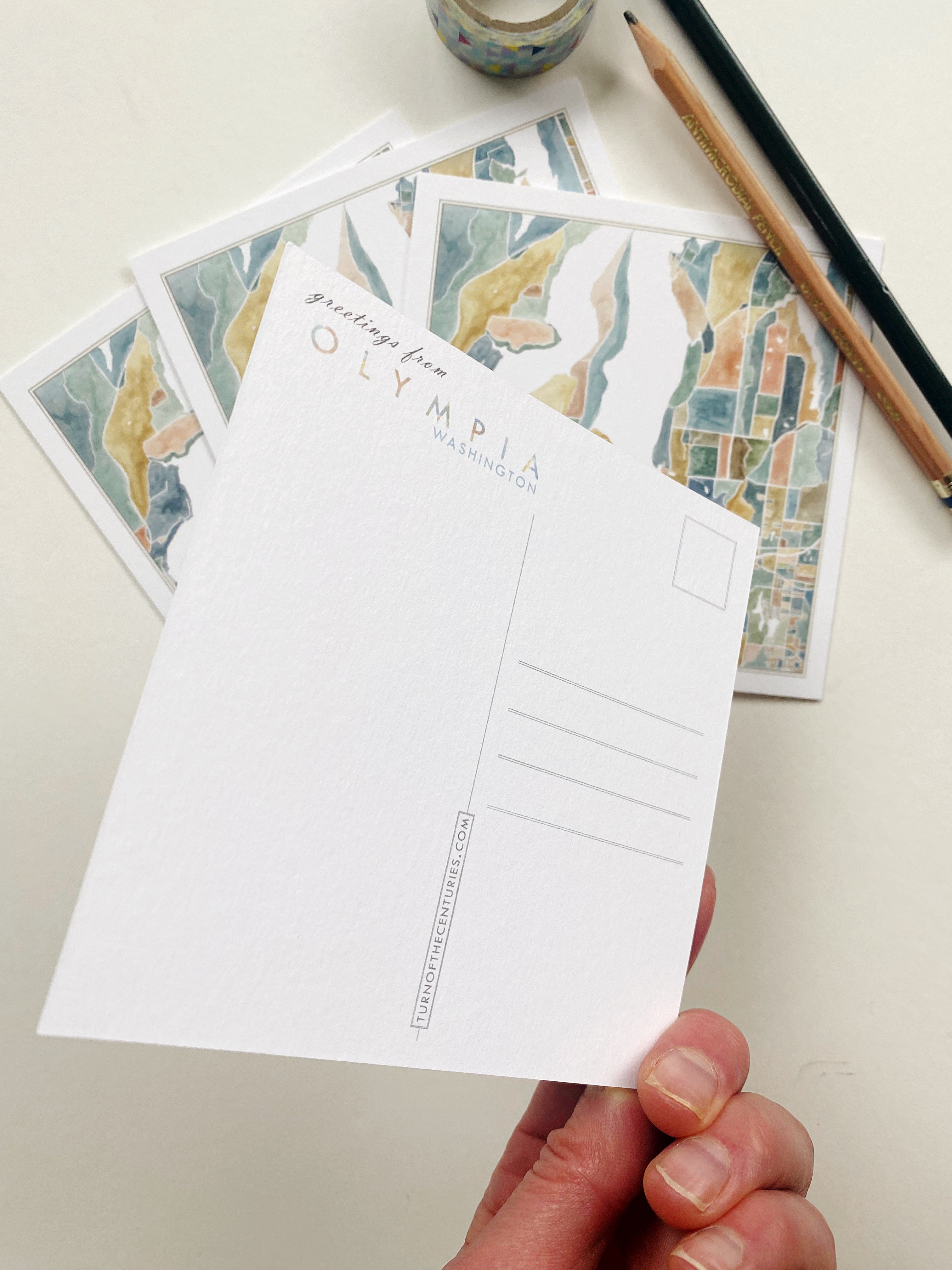ColorFULL OLYMPIA Washington Watercolor Map: Square Postcard