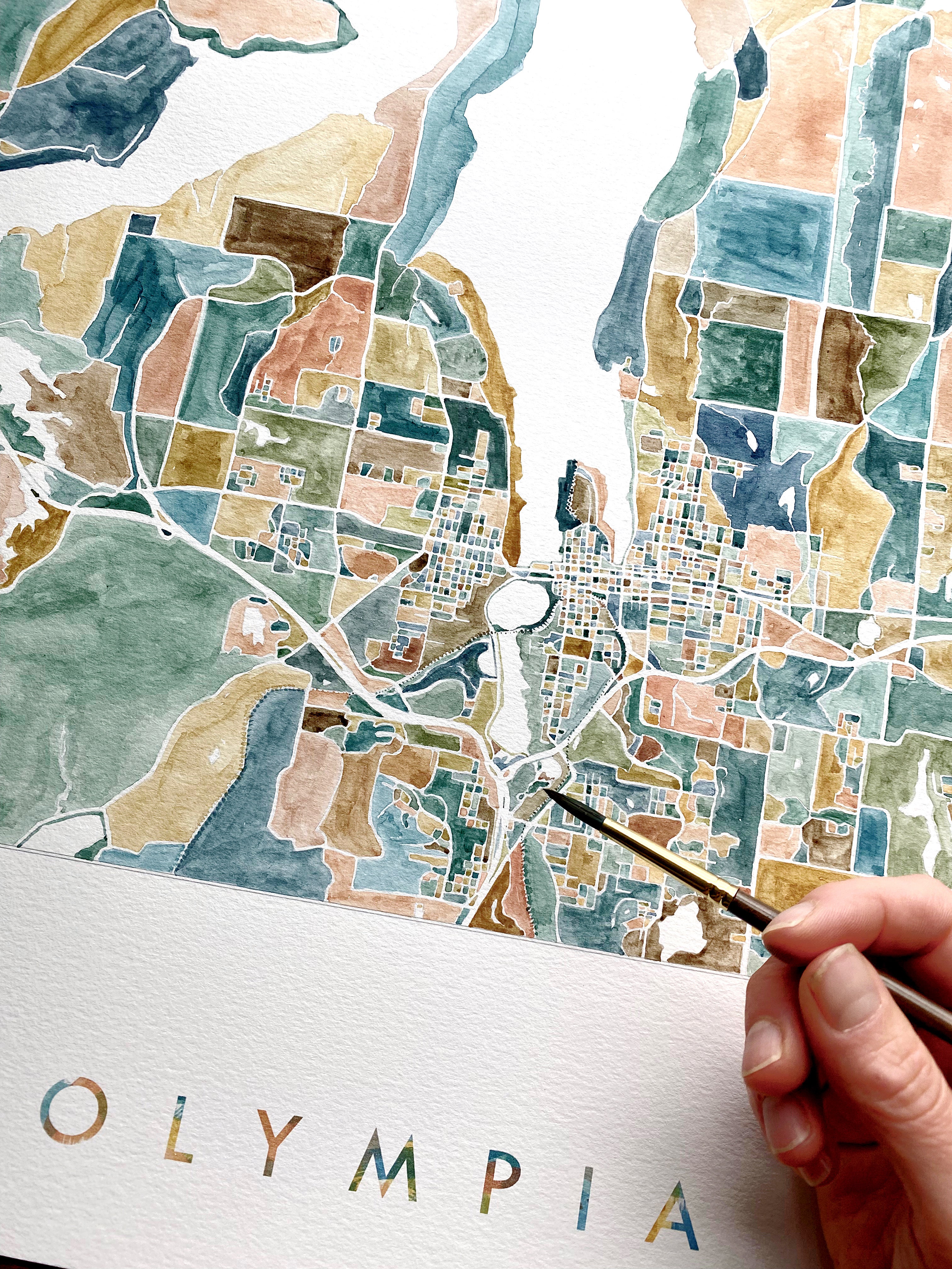 ColorFULL OLYMPIA Washington Watercolor Map: Square Postcard
