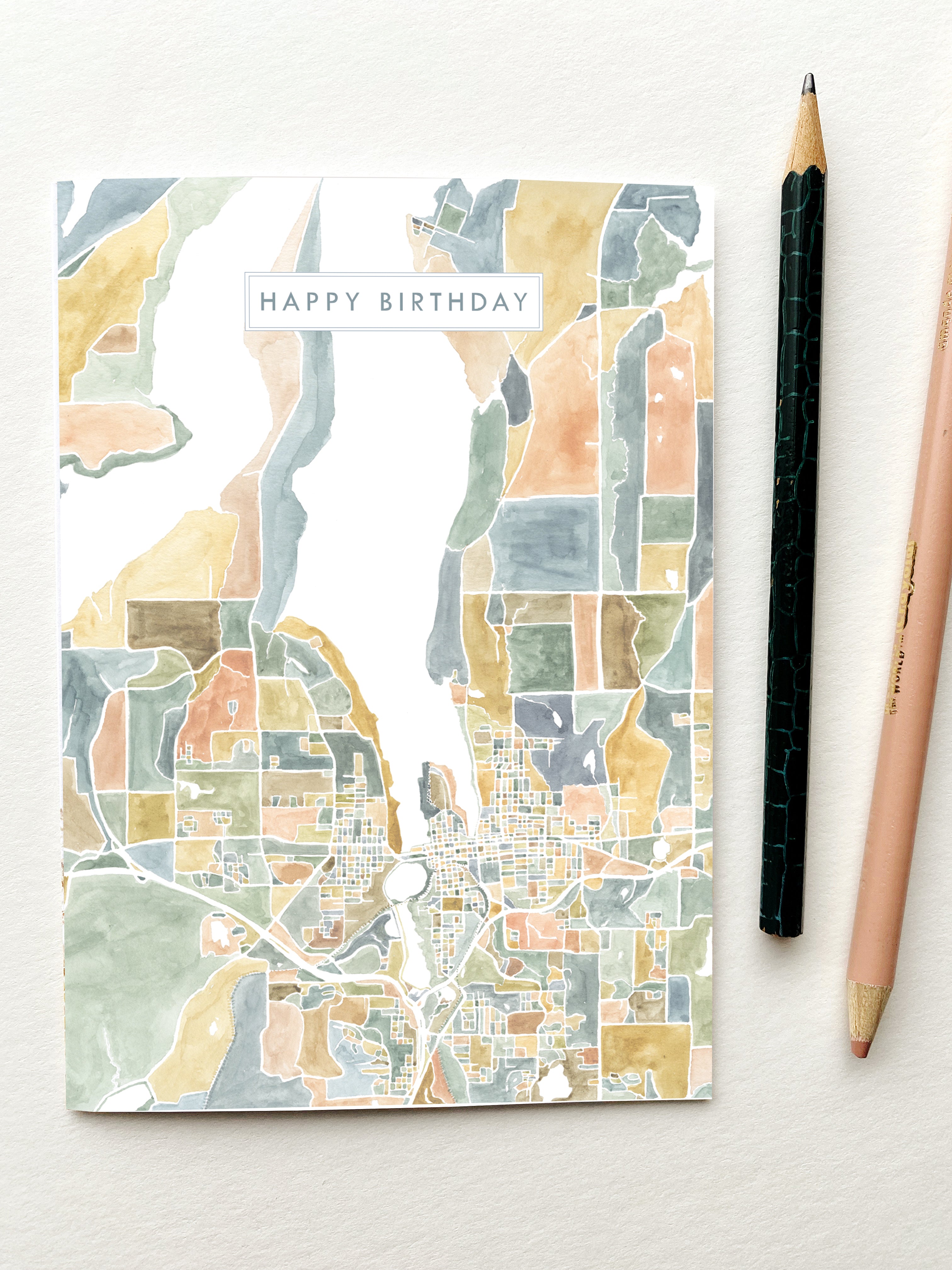 ColorFULL OLYMPIA Washington Watercolor Map - BIRTHDAY greeting card