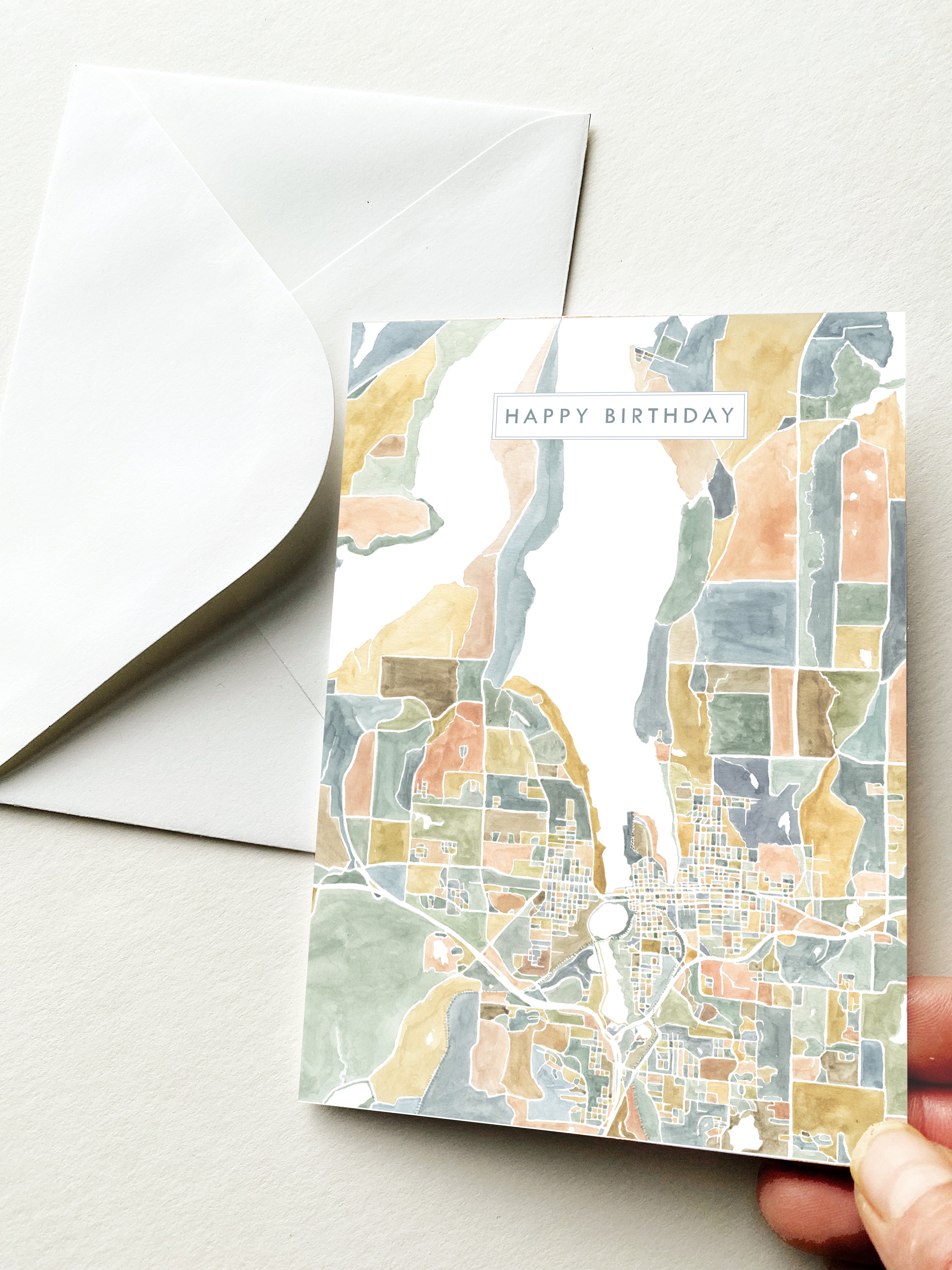 ColorFULL OLYMPIA Washington Watercolor Map - BIRTHDAY greeting card