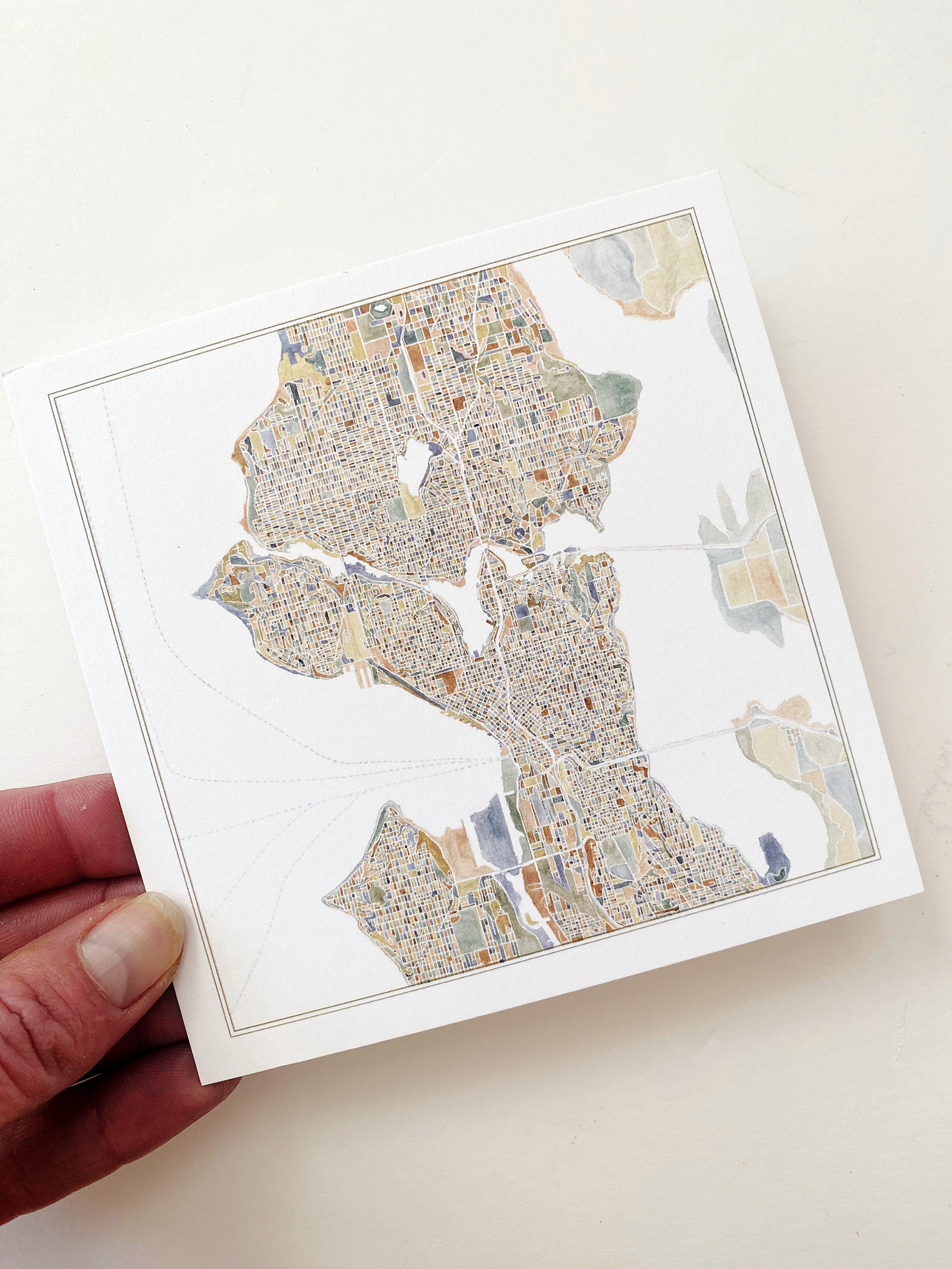 ColorFULL SEATTLE Washington Map Square Postcard