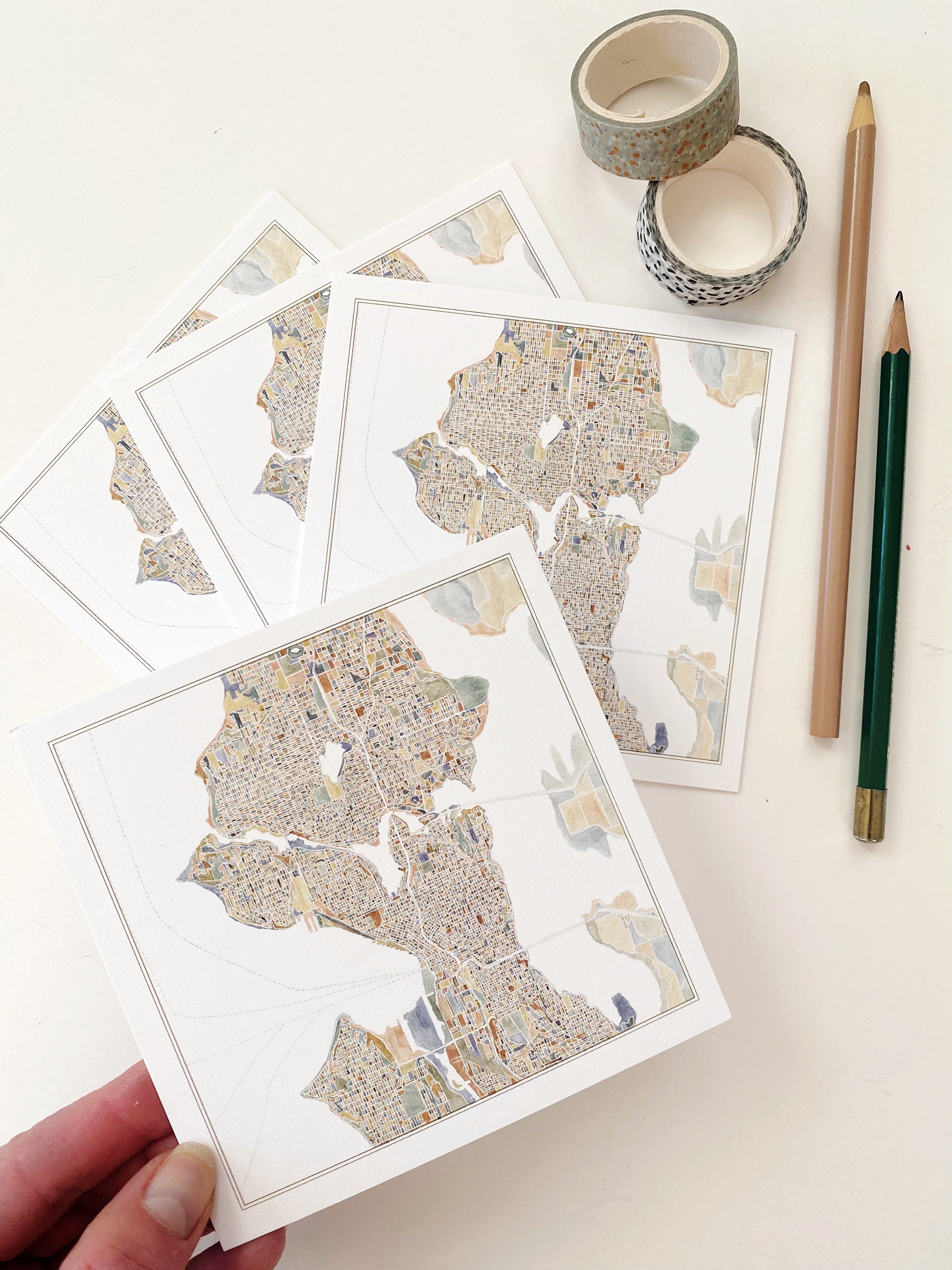 ColorFULL SEATTLE Washington Map Square Postcard