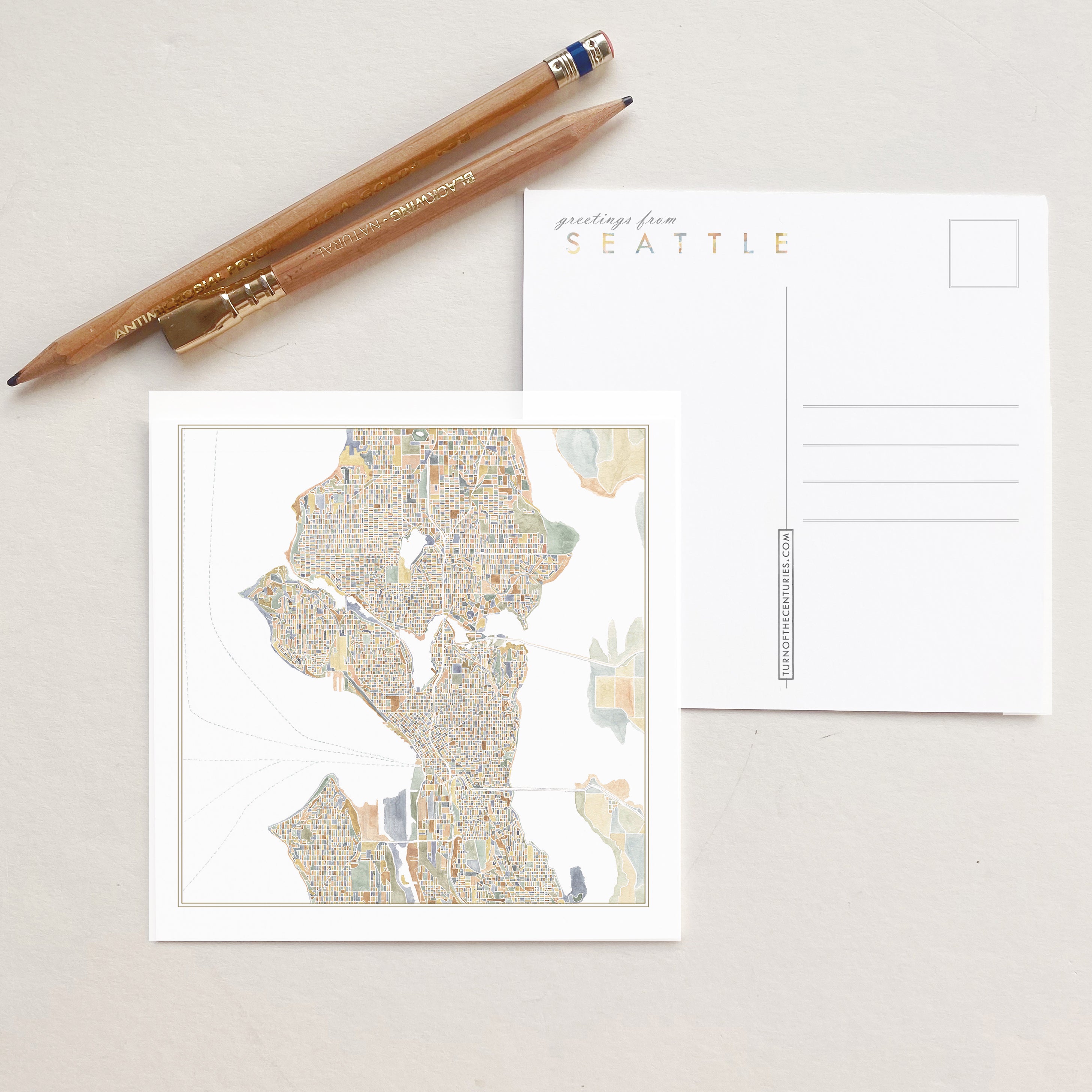 ColorFULL SEATTLE Washington Map Square Postcard