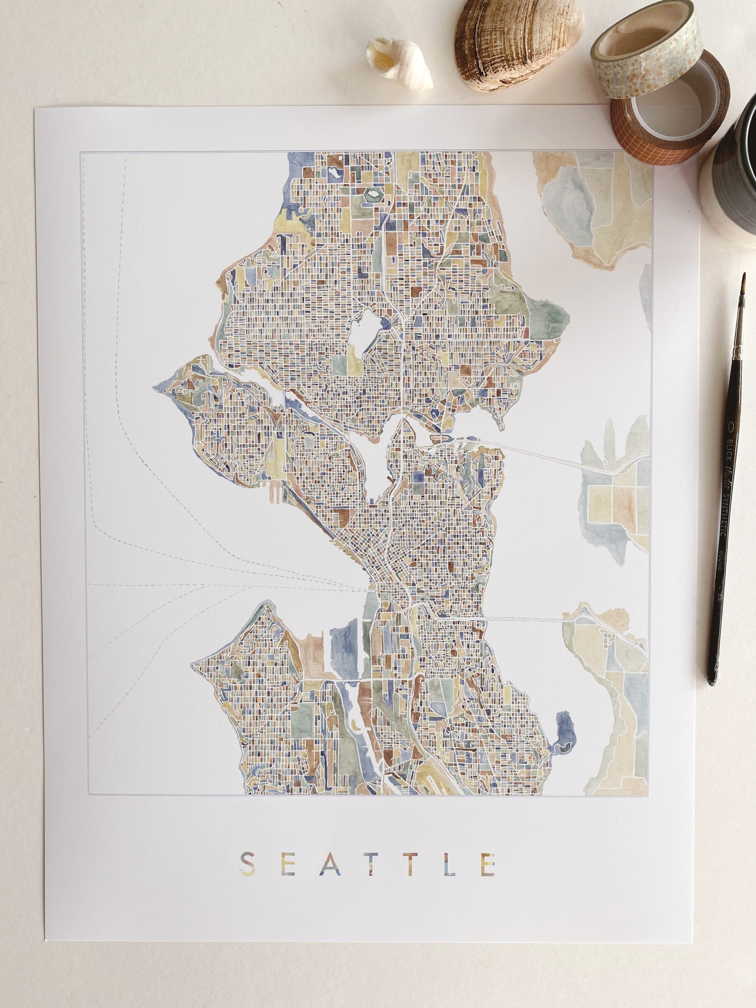 ColorFULL SEATTLE Watercolor City Blocks Map: PRINT
