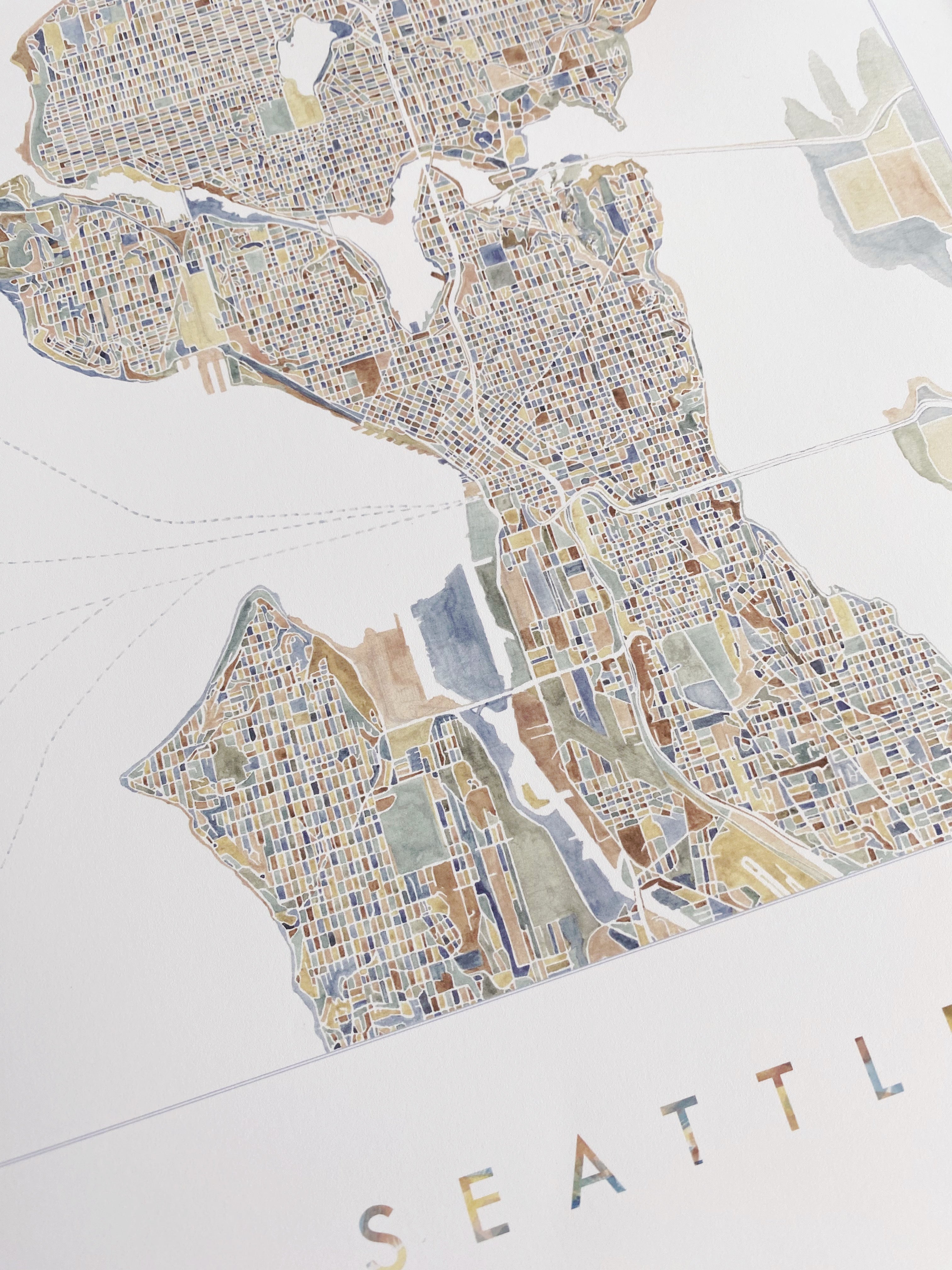 ColorFULL SEATTLE Watercolor City Blocks Map: PRINT