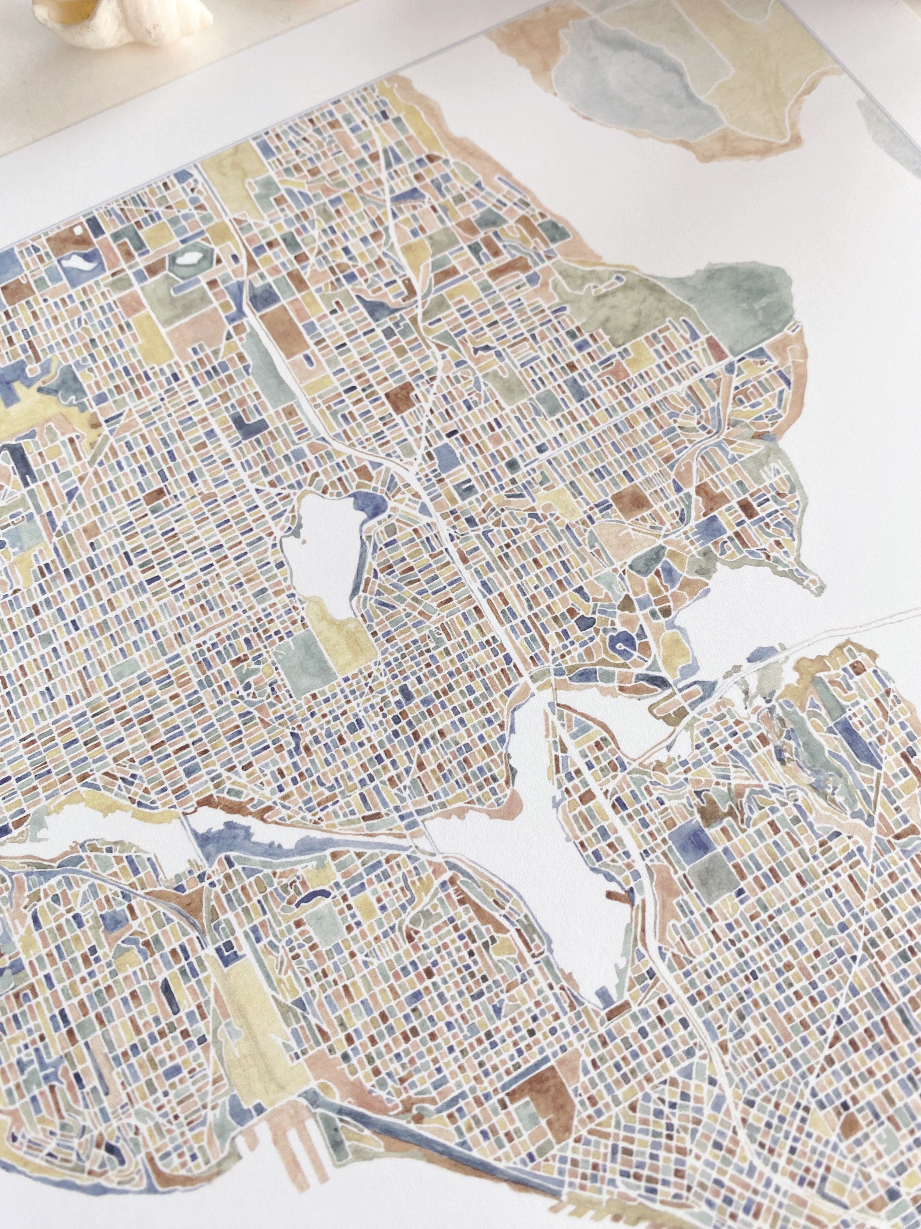 ColorFULL SEATTLE Watercolor City Blocks Map: PRINT