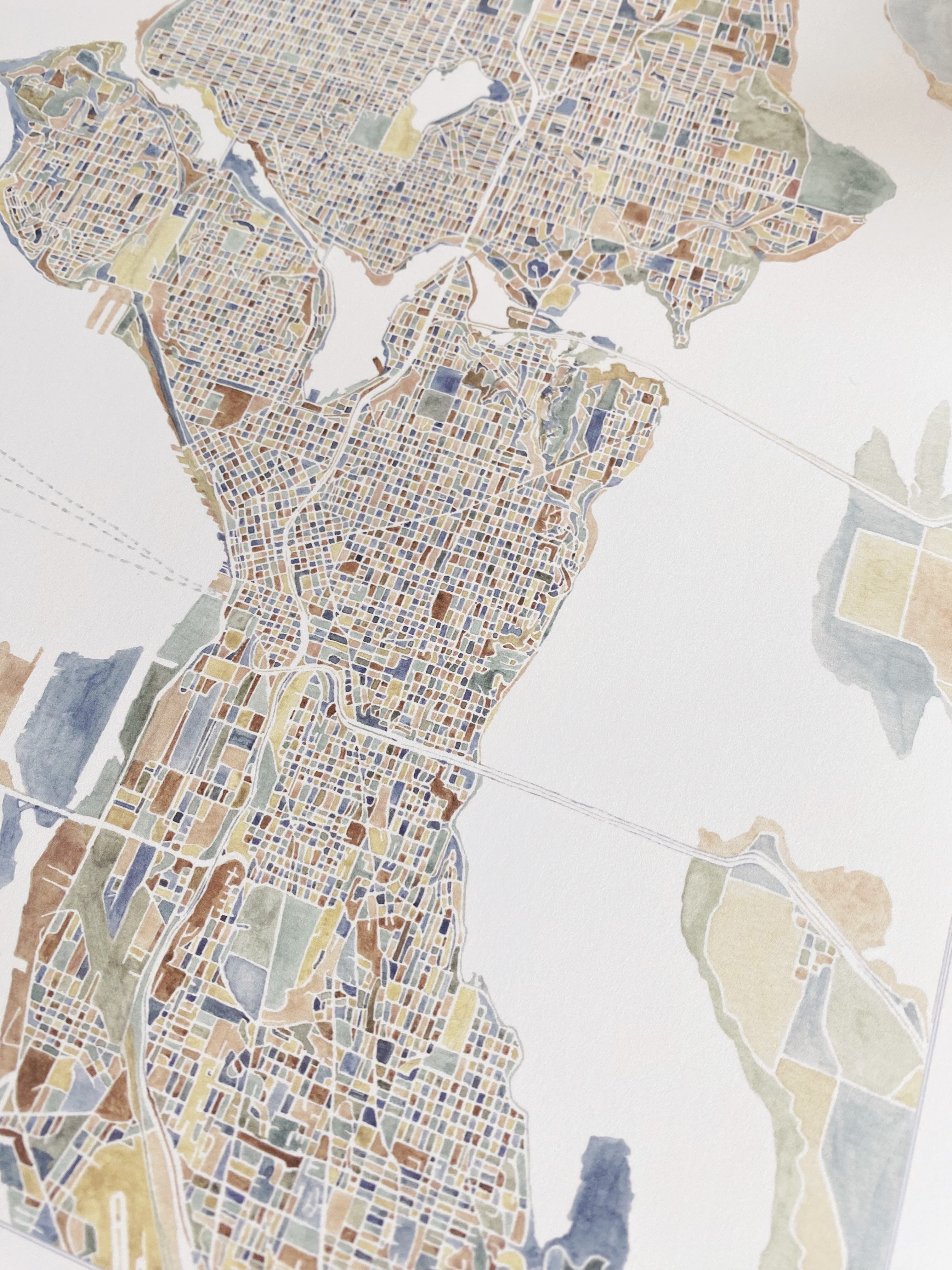 ColorFULL SEATTLE Watercolor City Blocks Map: PRINT