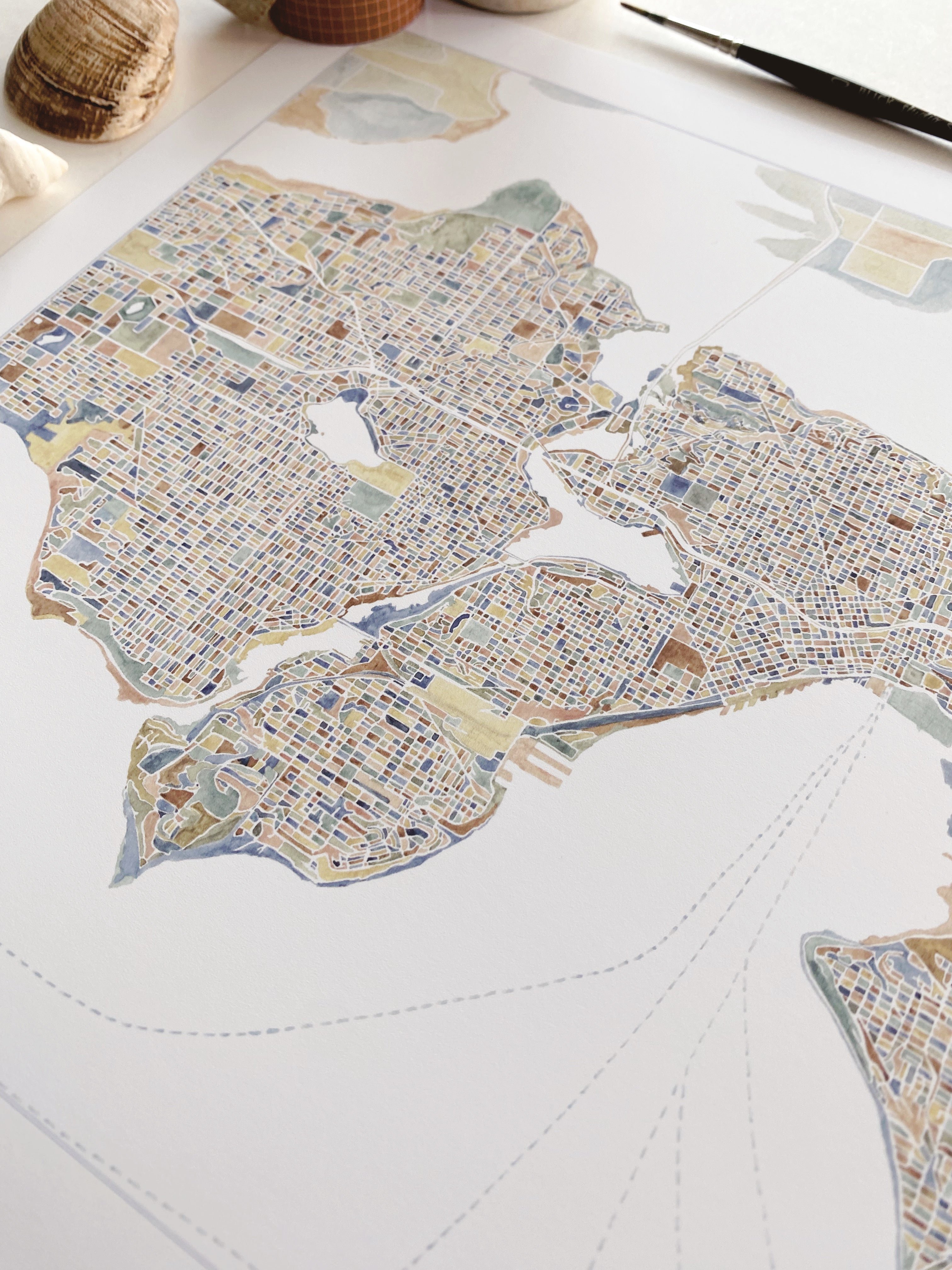 ColorFULL SEATTLE Watercolor City Blocks Map: PRINT