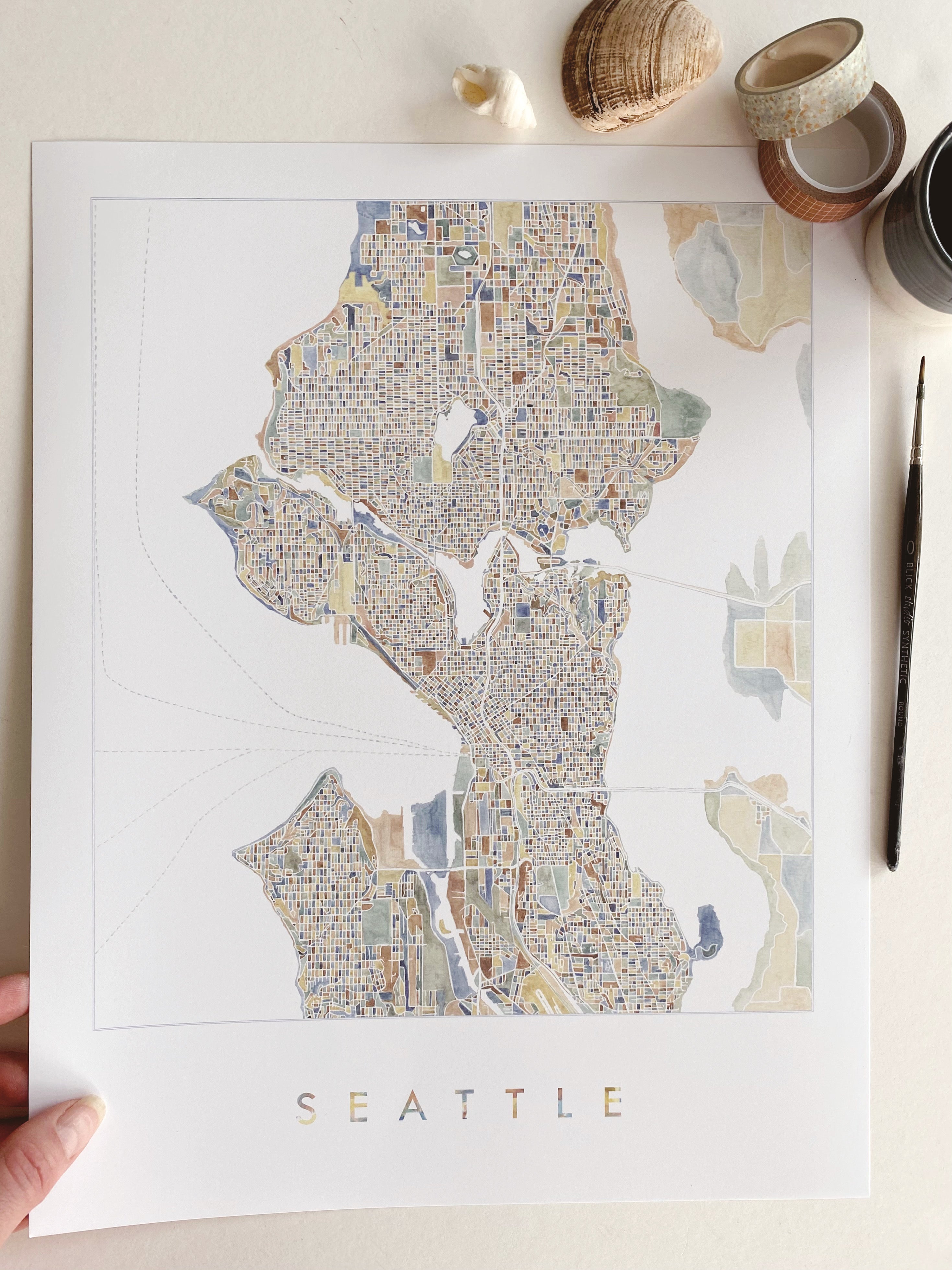ColorFULL SEATTLE Watercolor City Blocks Map: PRINT