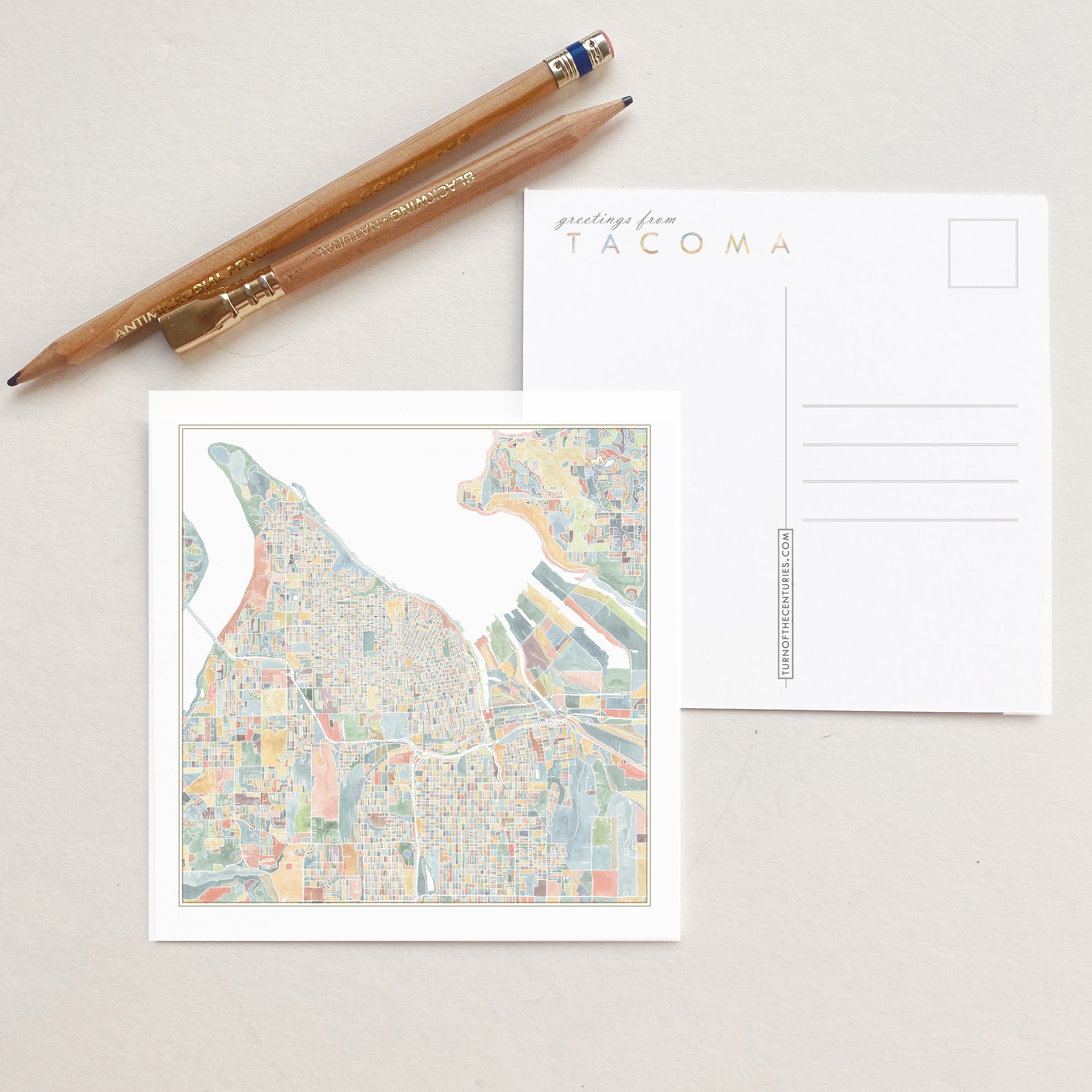 ColorFULL TACOMA Washington Map SQUARE Postcard
