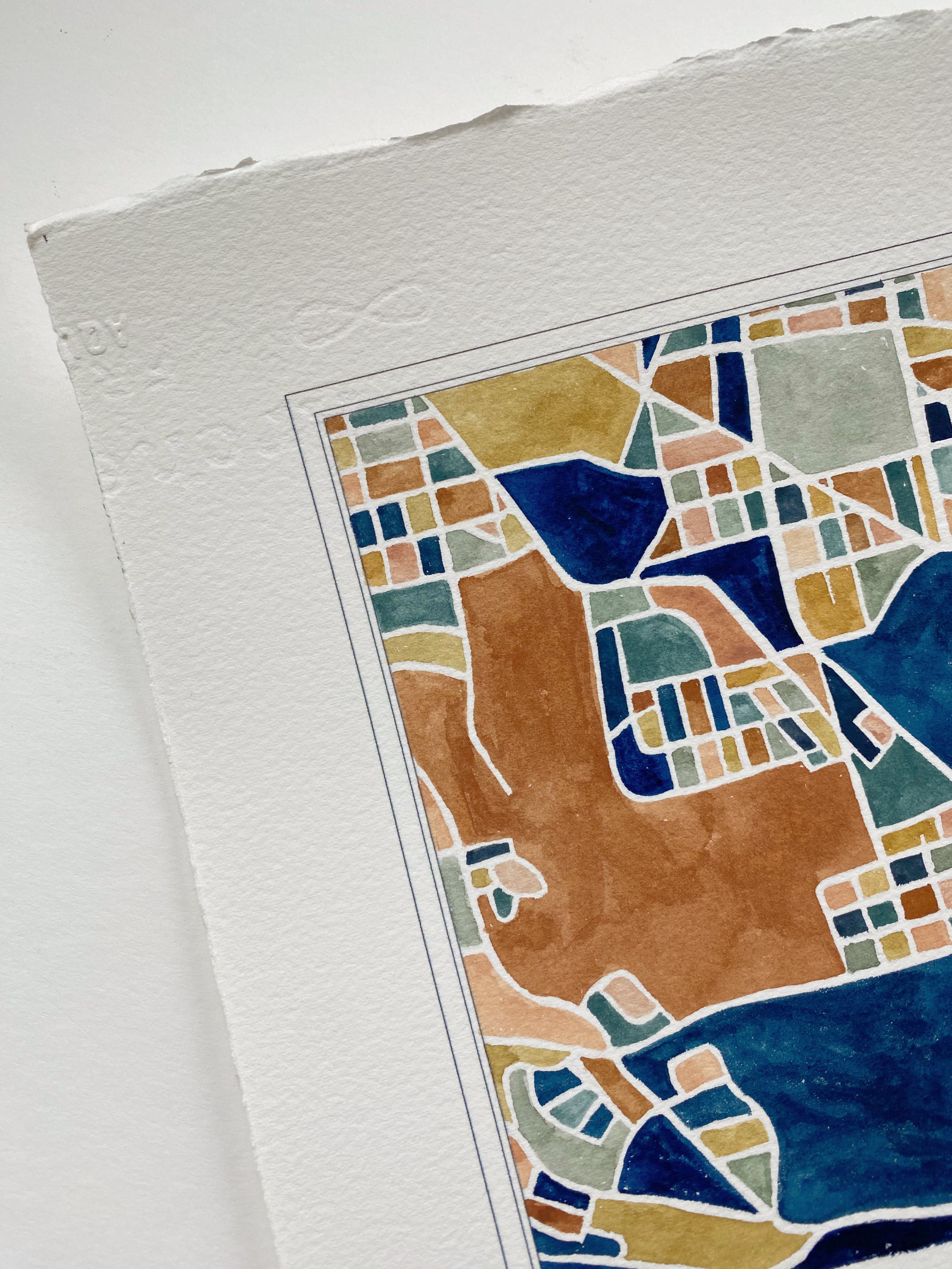 WASHINGTON DC (South) Watercolor City Blocks Map: ORIGINAL PAINTING