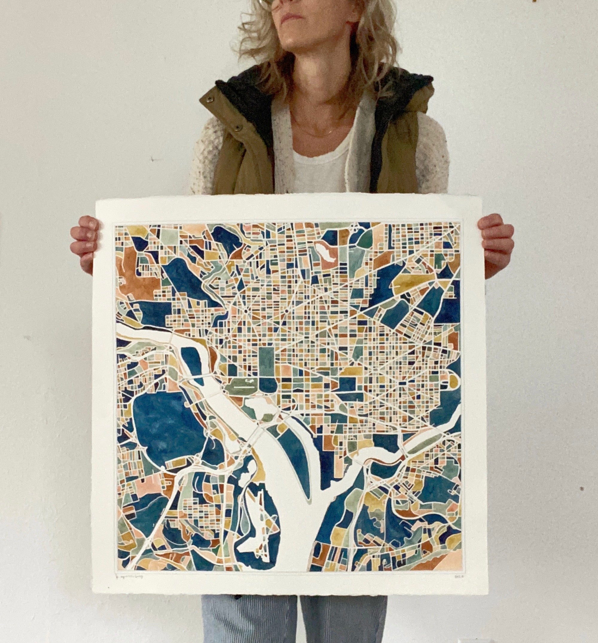 WASHINGTON DC South Watercolor City Blocks Map: PRINT