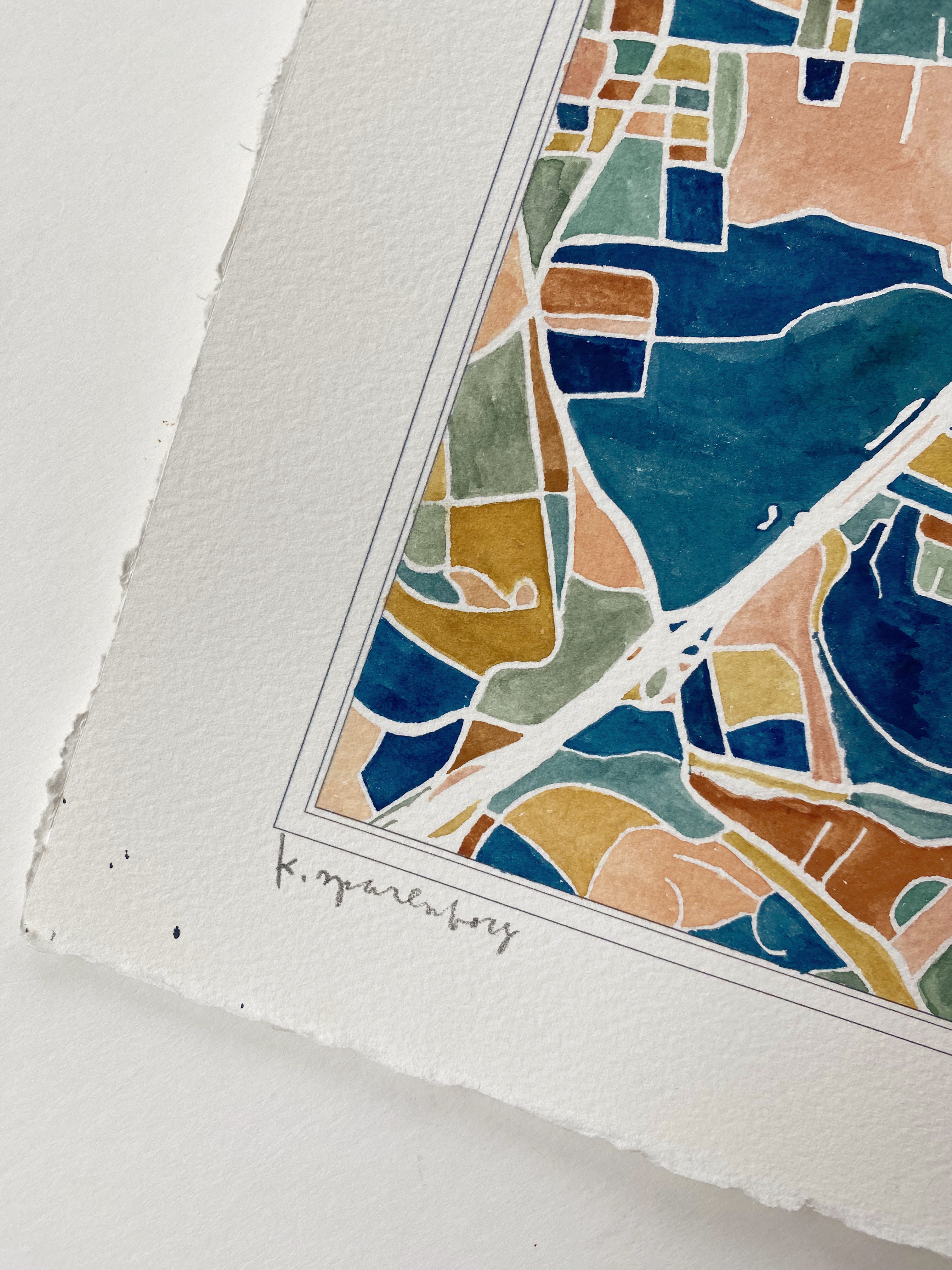 WASHINGTON DC (South) Watercolor City Blocks Map: ORIGINAL PAINTING