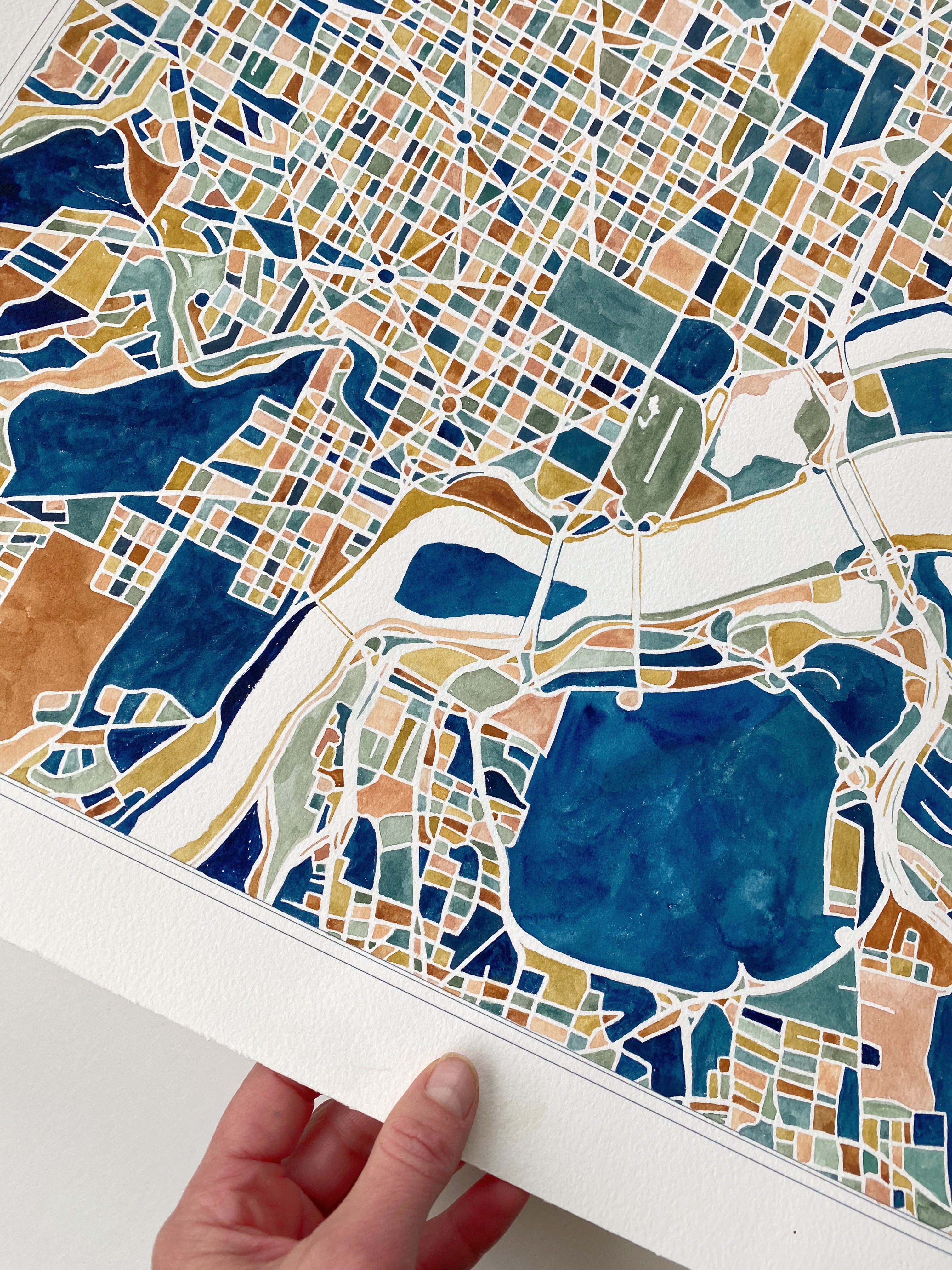 WASHINGTON DC (South) Watercolor City Blocks Map: ORIGINAL PAINTING