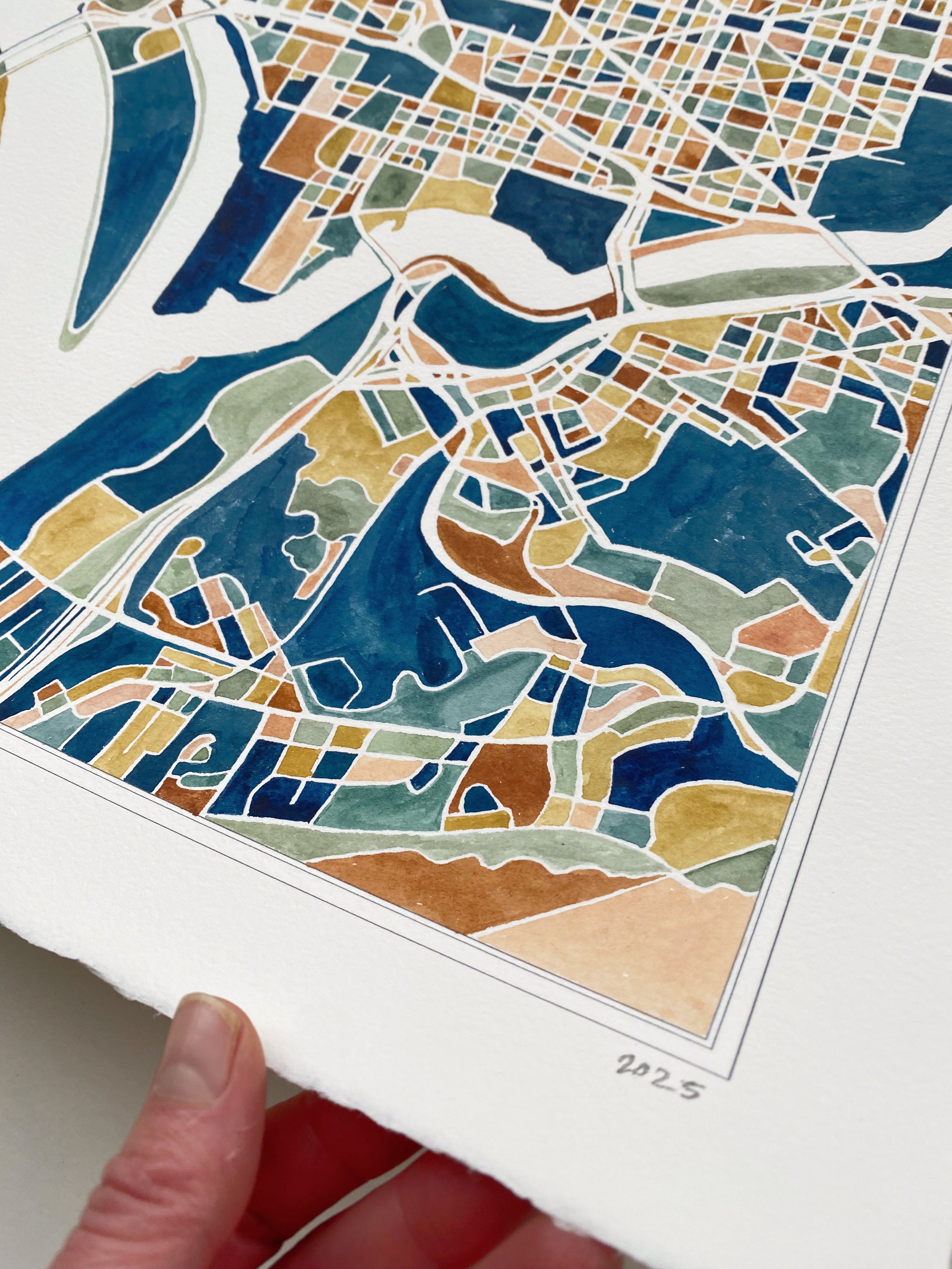 WASHINGTON DC (South) Watercolor City Blocks Map: ORIGINAL PAINTING