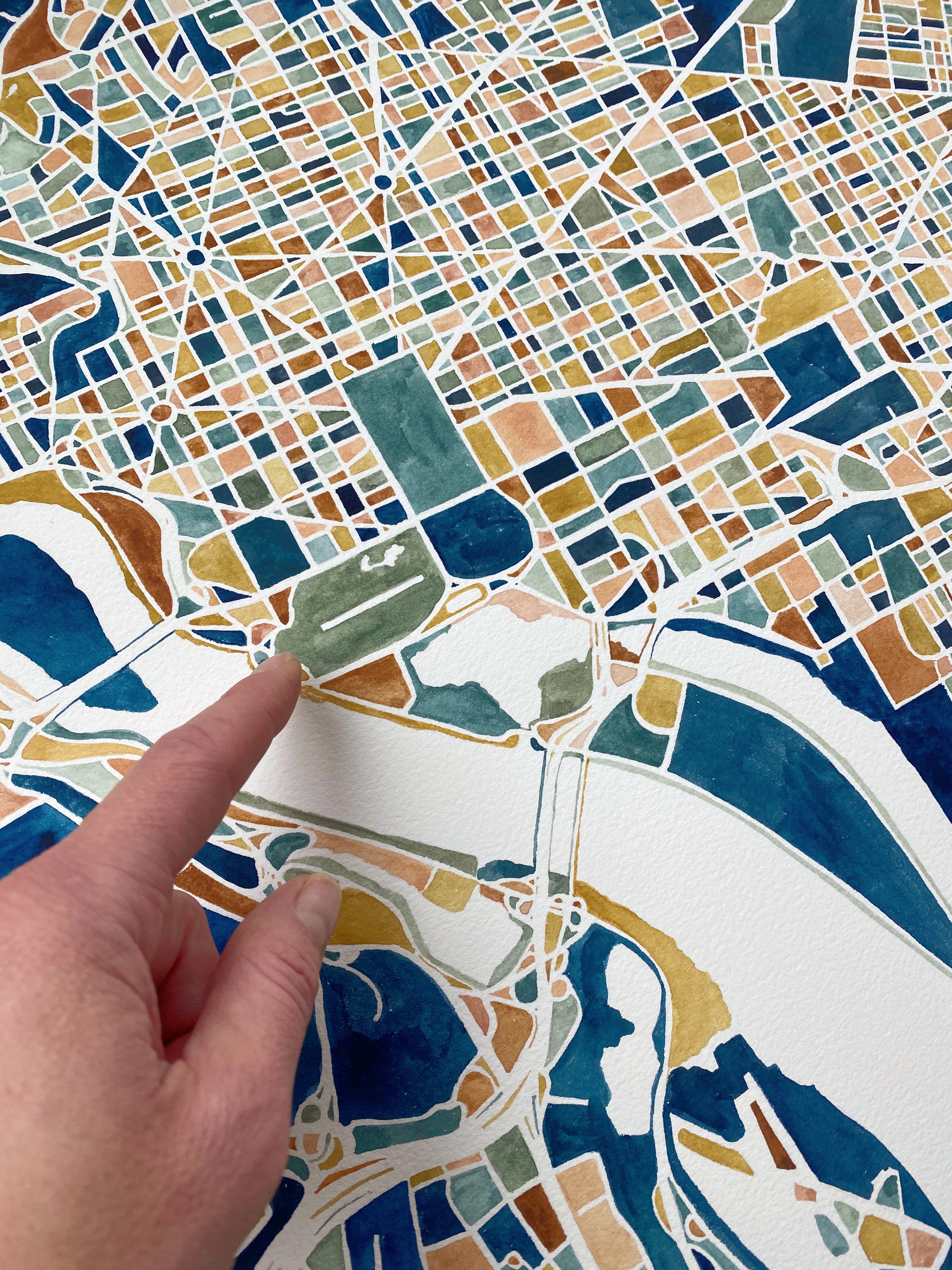 WASHINGTON DC (South) Watercolor City Blocks Map: ORIGINAL PAINTING