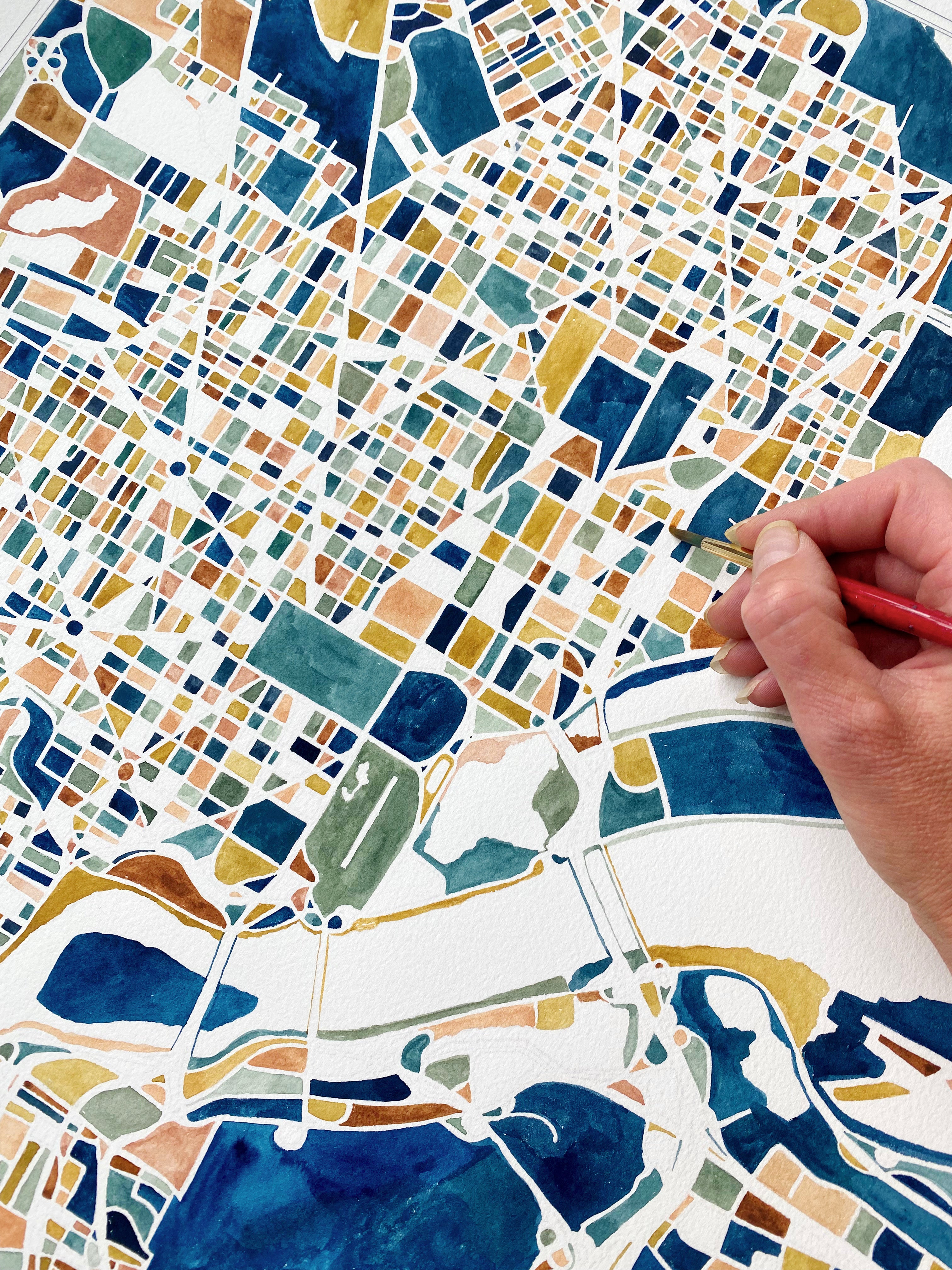 WASHINGTON DC (South) Watercolor City Blocks Map: ORIGINAL PAINTING