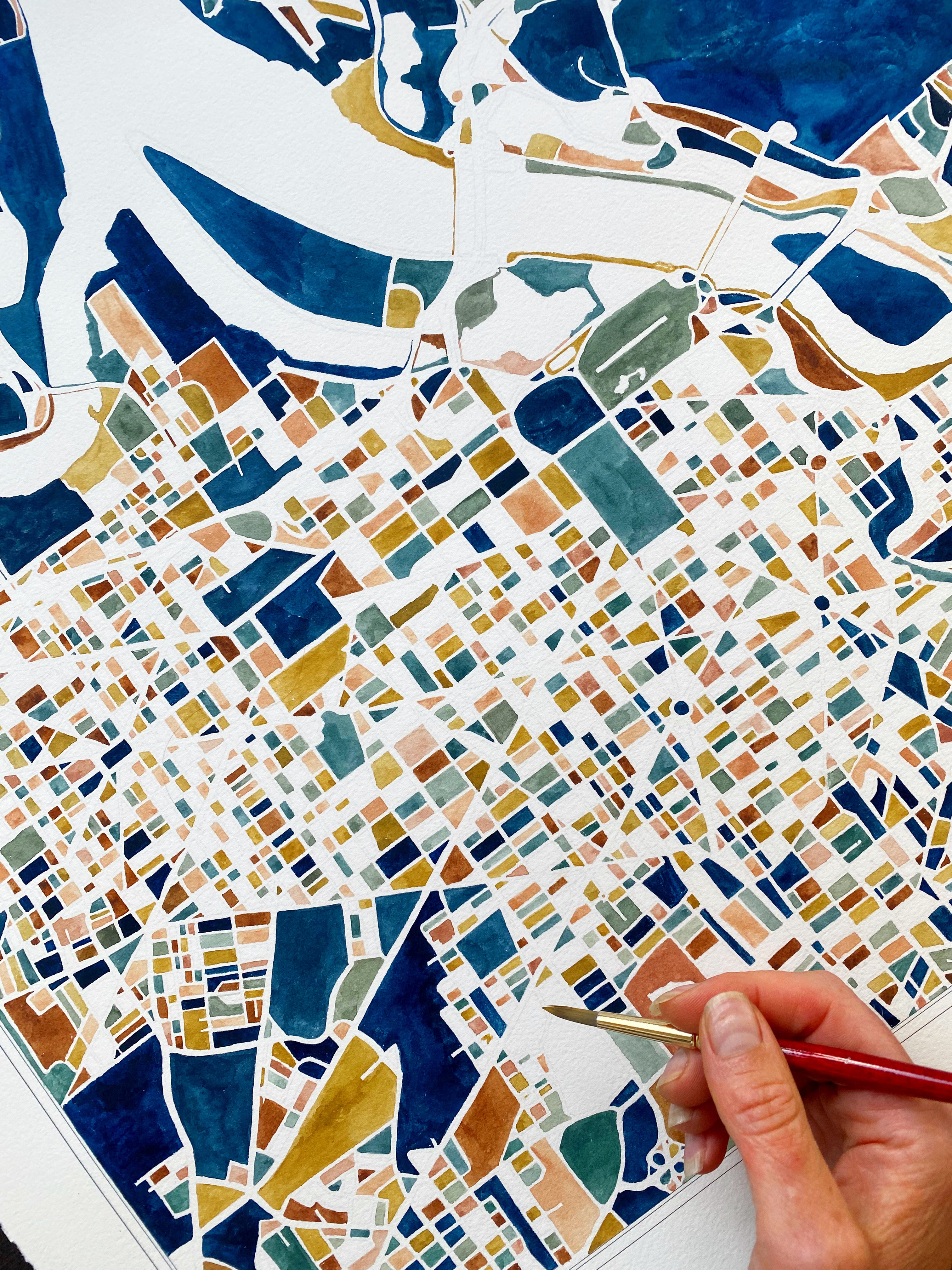 WASHINGTON DC (South) Watercolor City Blocks Map: ORIGINAL PAINTING