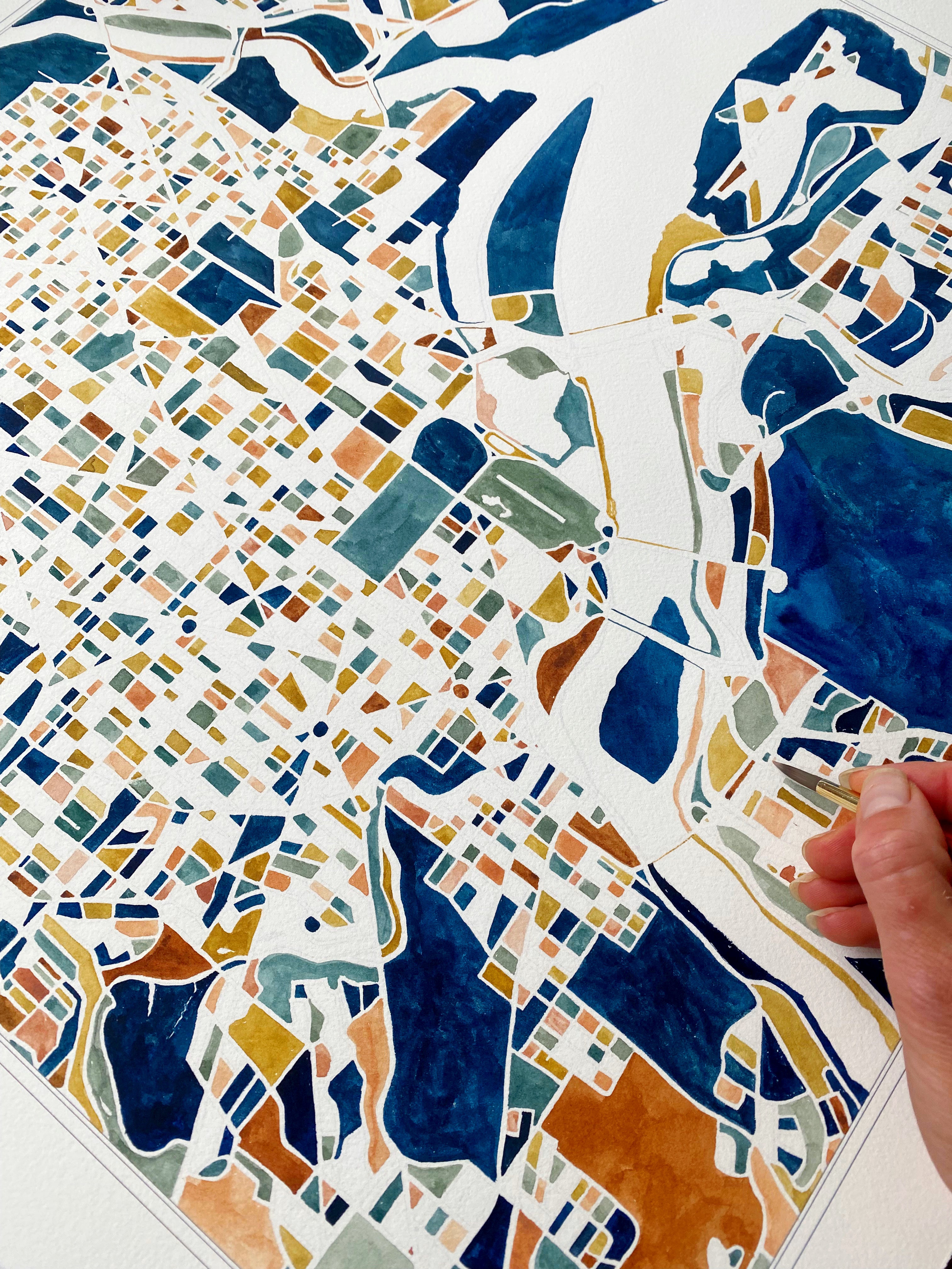 WASHINGTON DC (South) Watercolor City Blocks Map: ORIGINAL PAINTING