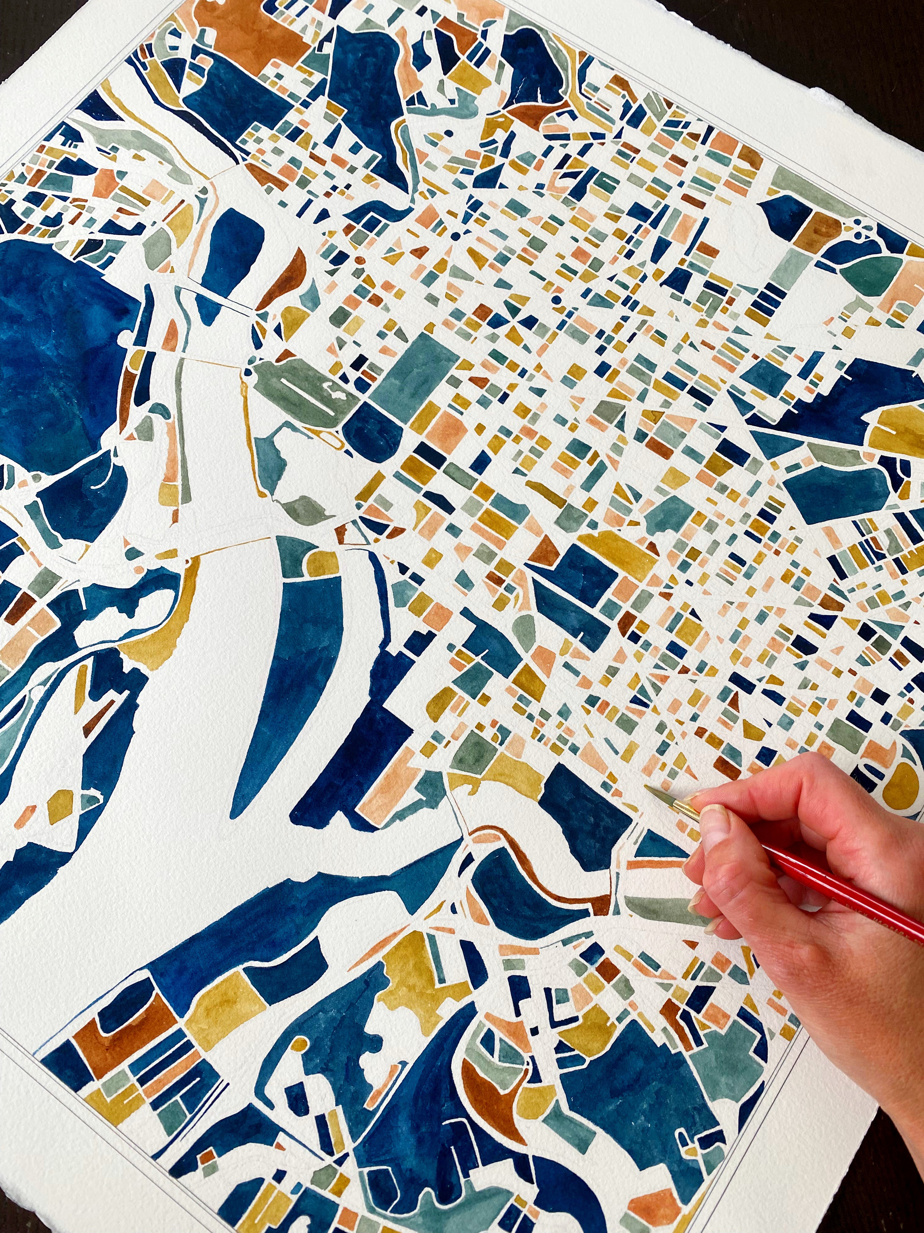 WASHINGTON DC (South) Watercolor City Blocks Map: ORIGINAL PAINTING