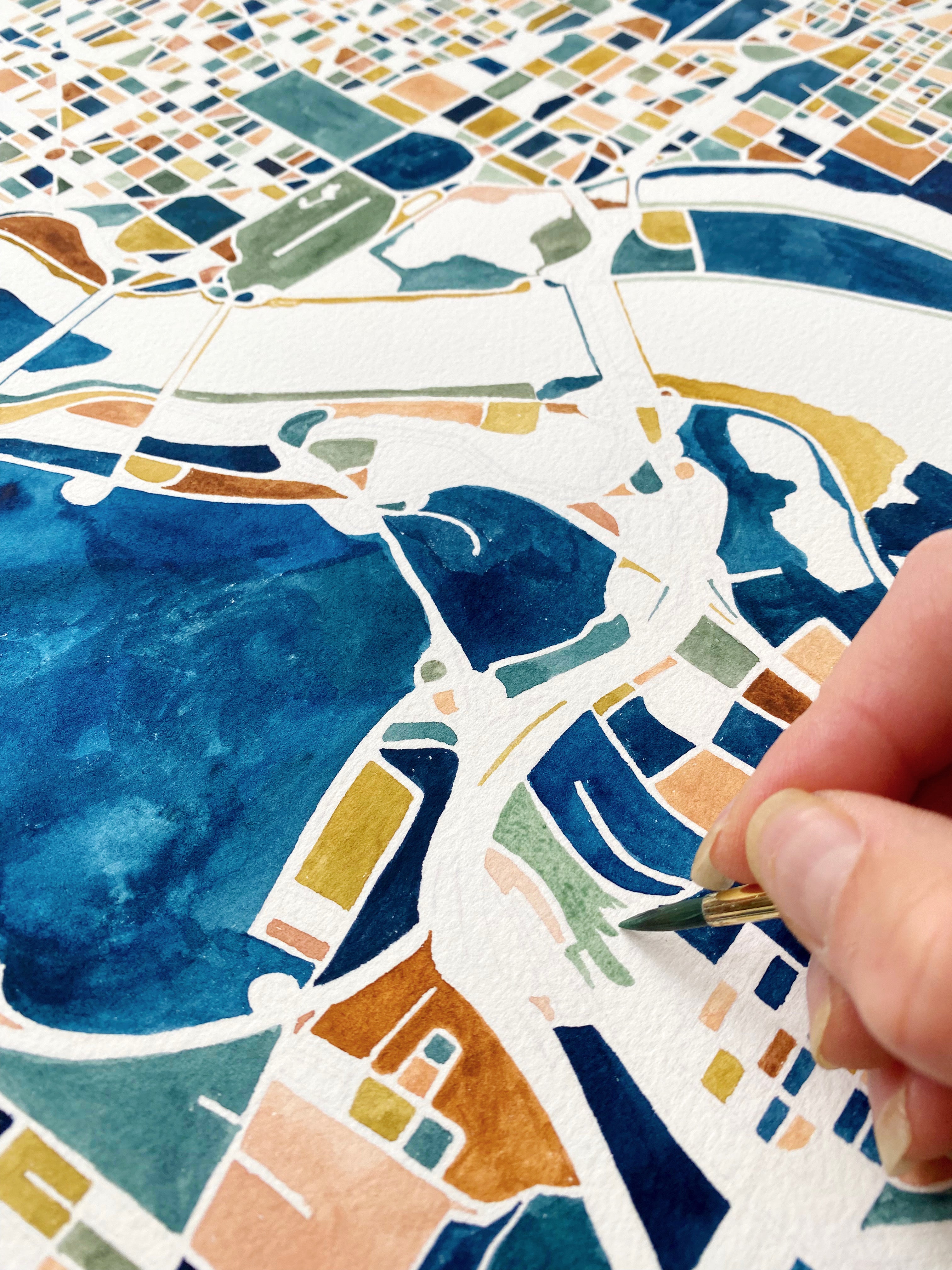 WASHINGTON DC (South) Watercolor City Blocks Map: ORIGINAL PAINTING