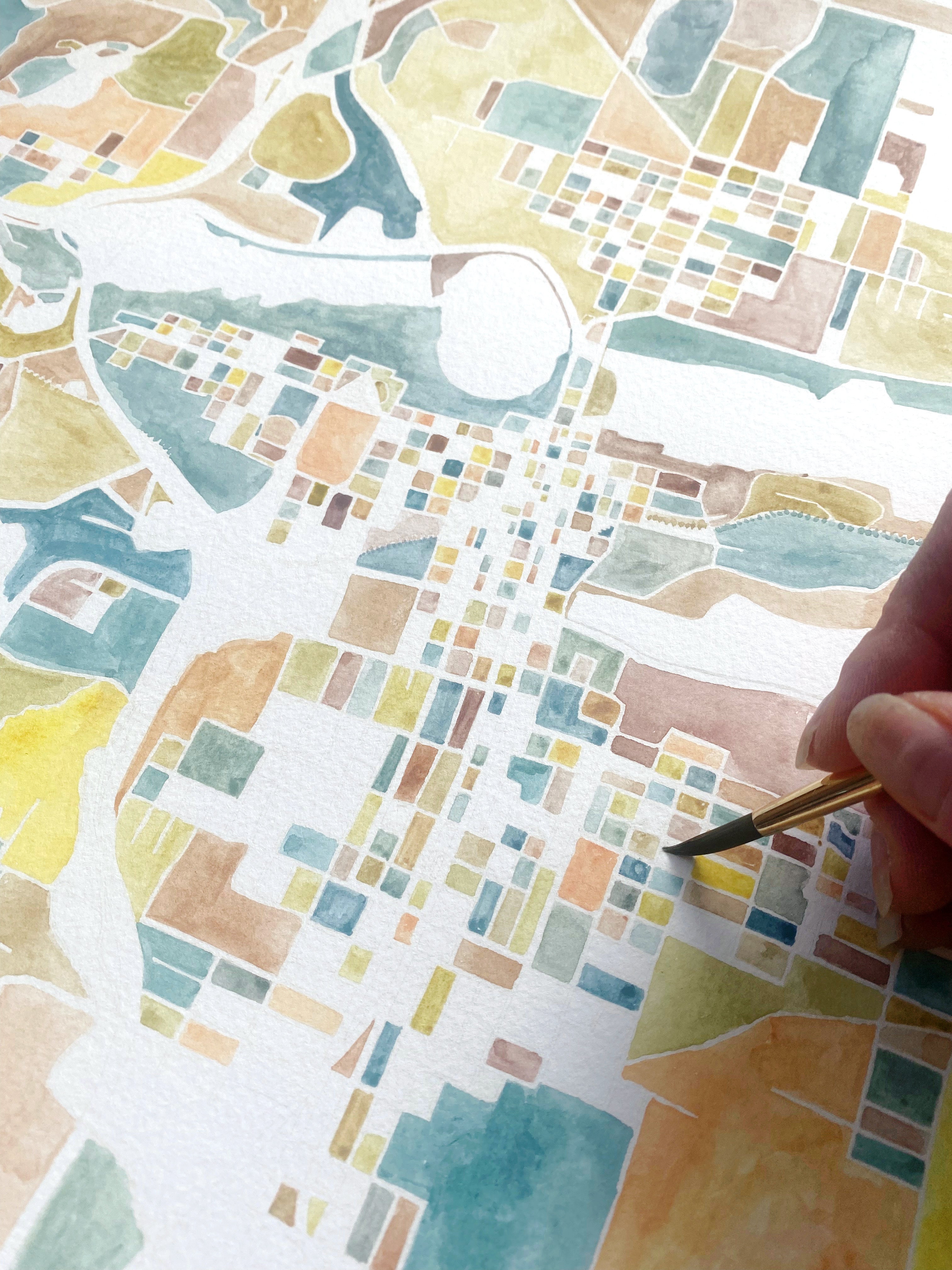 Downtown OLYMPIA Washington Watercolor Map Postcard