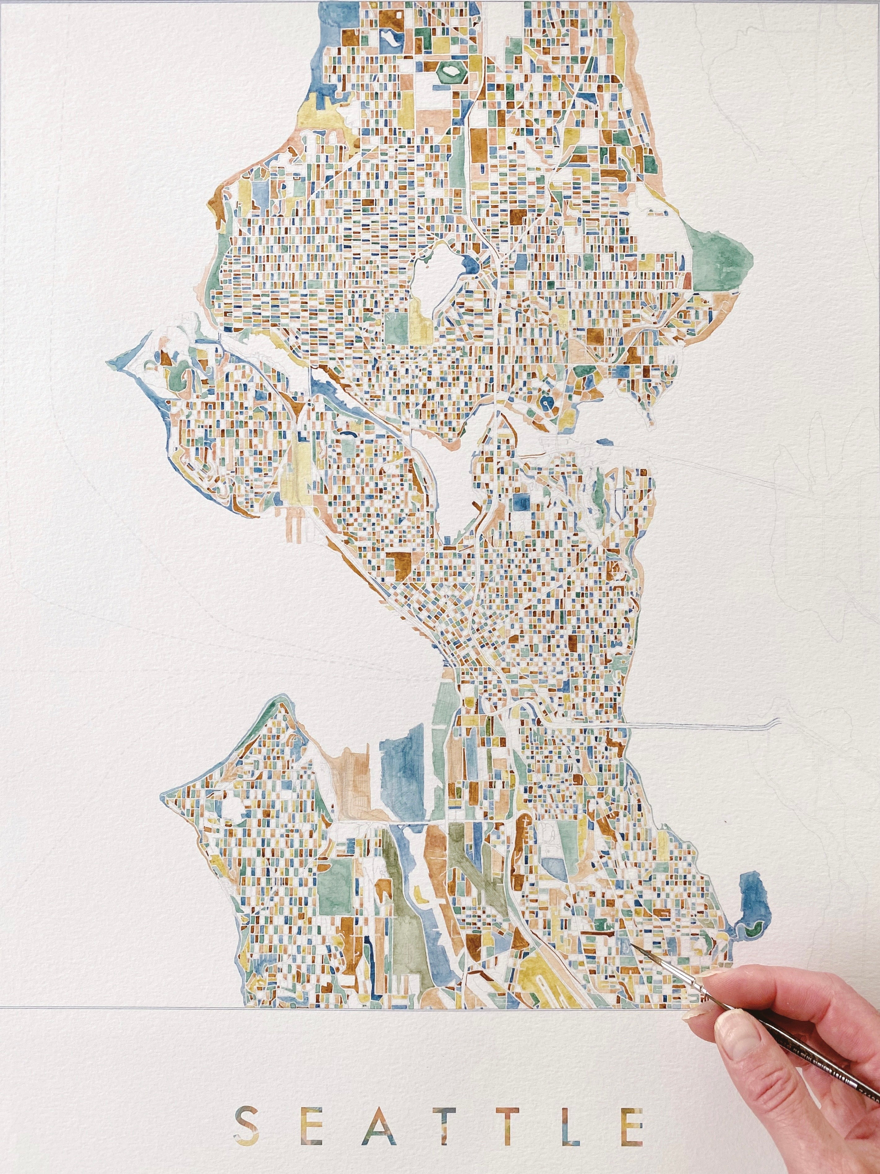 ColorFULL SEATTLE Washington Watercolor Map - BIRTHDAY greeting card