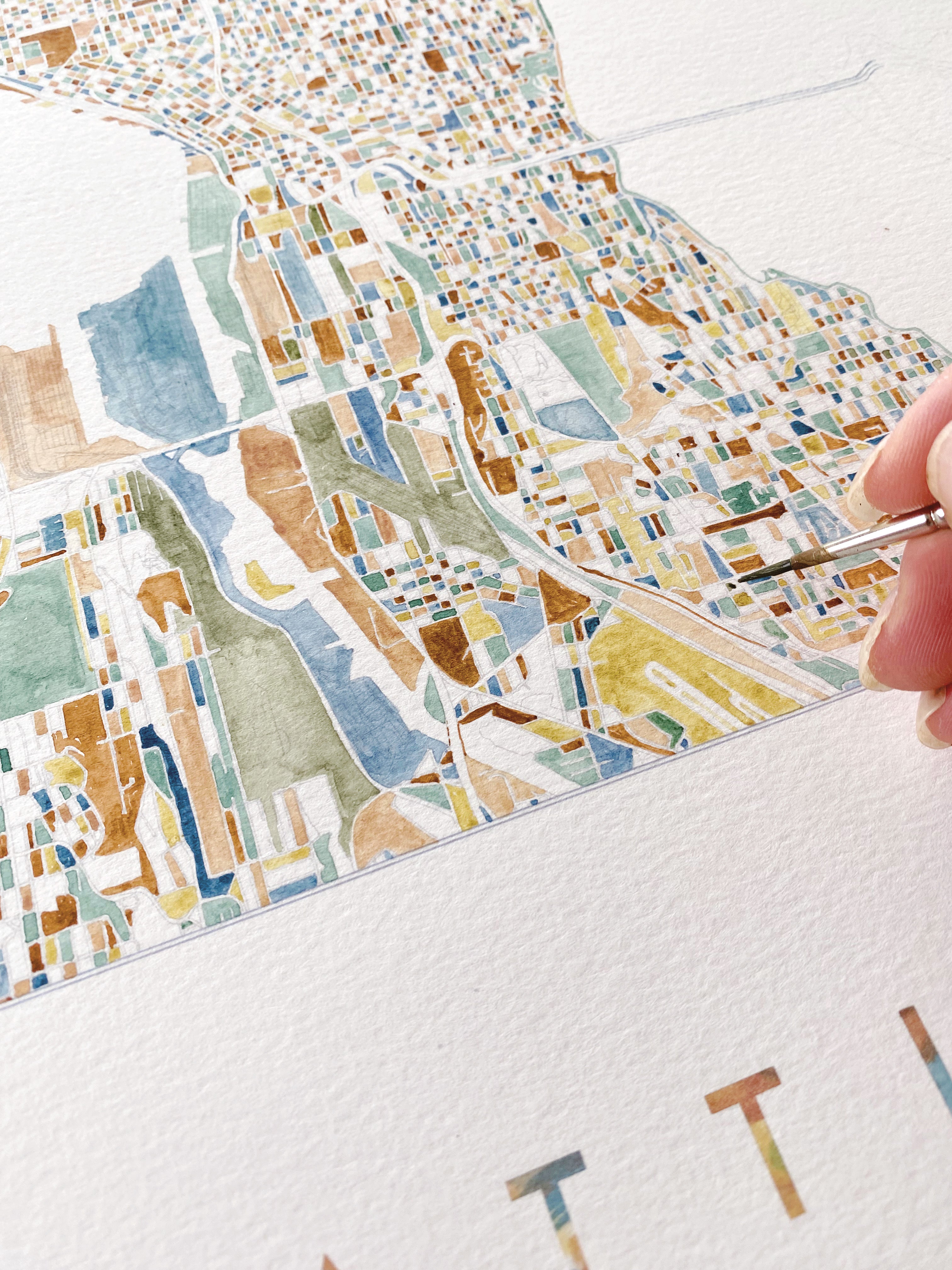 ColorFULL SEATTLE Watercolor City Blocks Map: PRINT