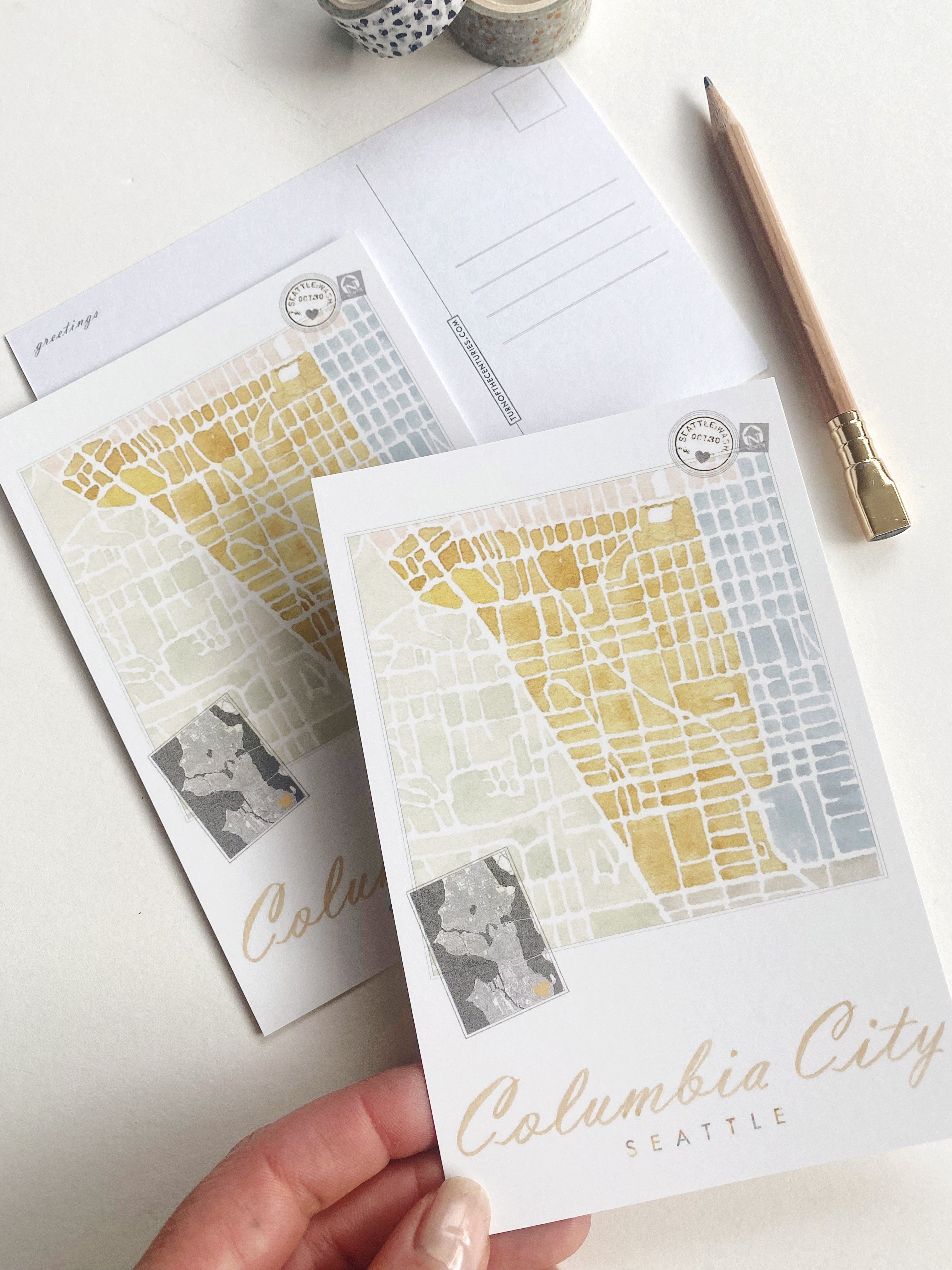 COLUMBIA CITY Seattle Neighborhood Map Postcard
