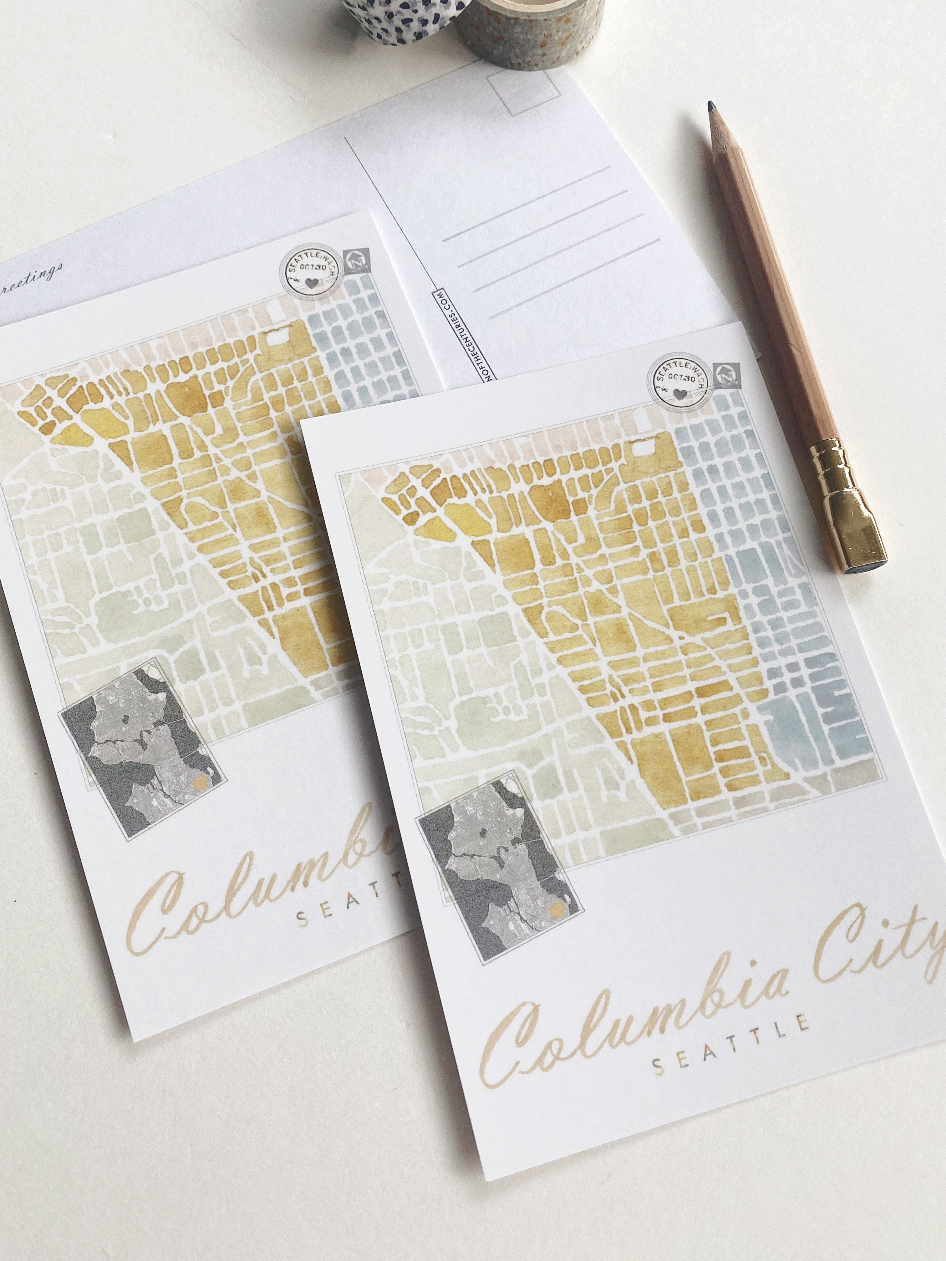 COLUMBIA CITY Seattle Neighborhood Map Postcard