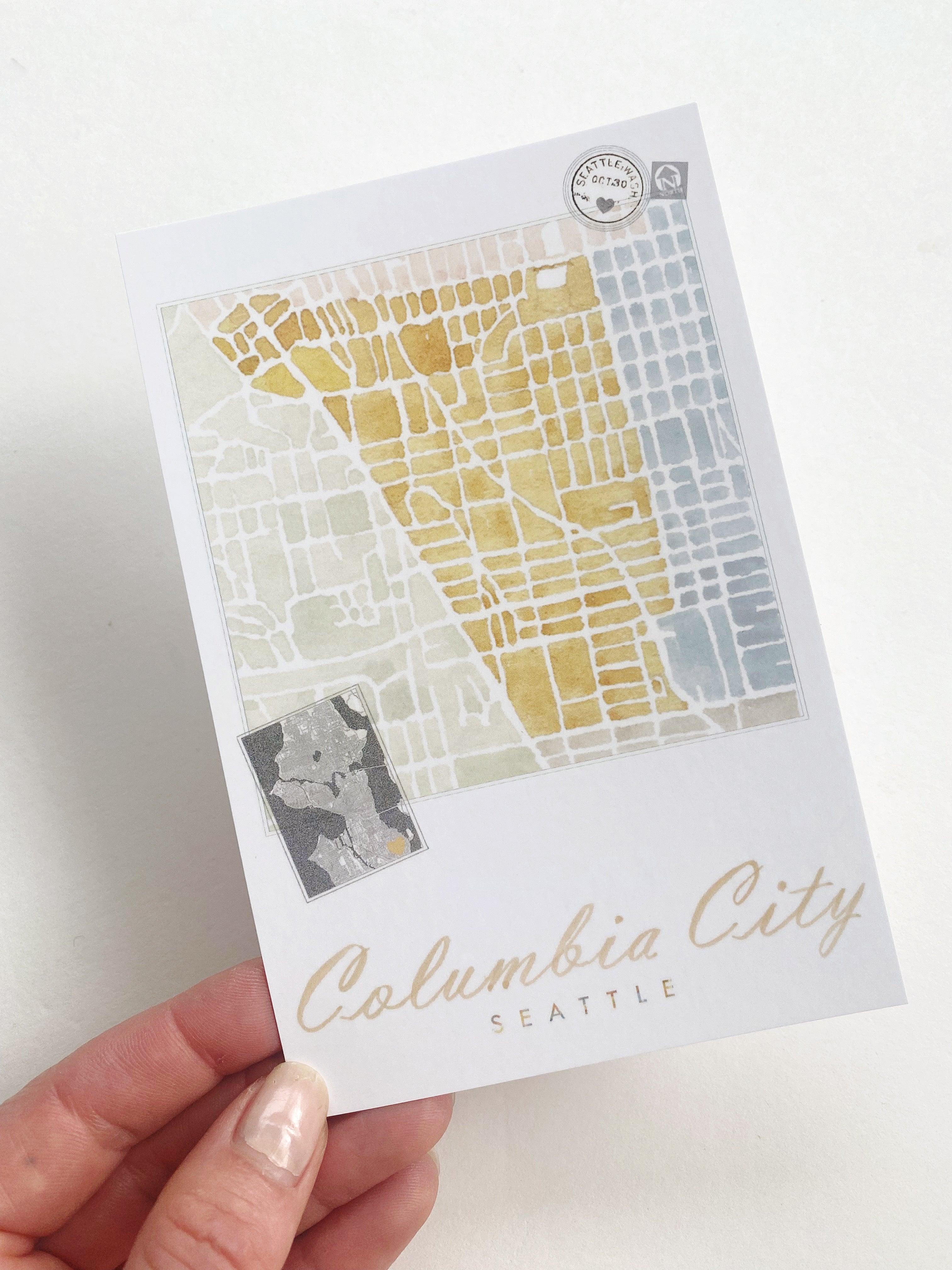 COLUMBIA CITY Seattle Neighborhood Map Postcard
