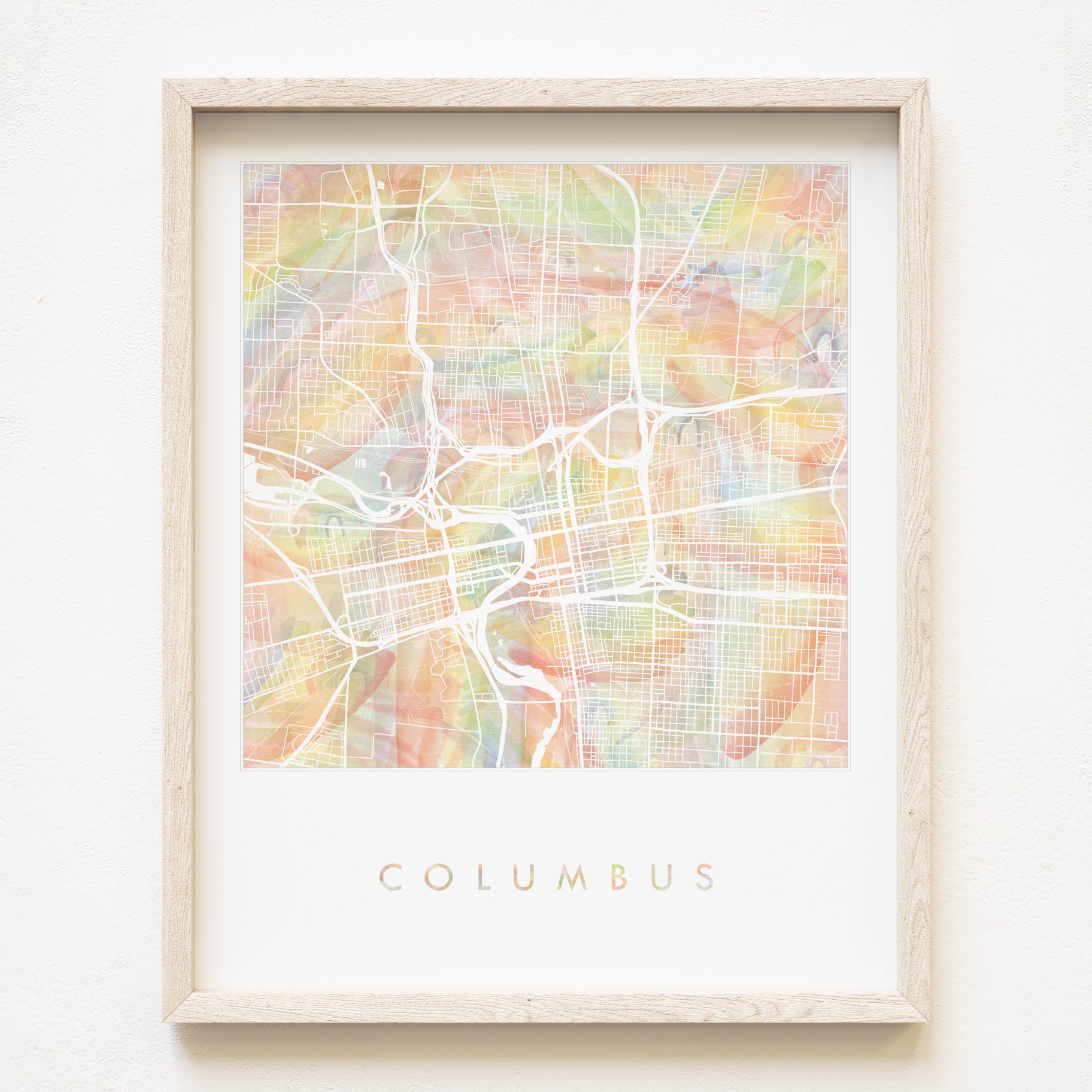 COLUMBUS Pride Rainbow Watercolor Map: PRINT