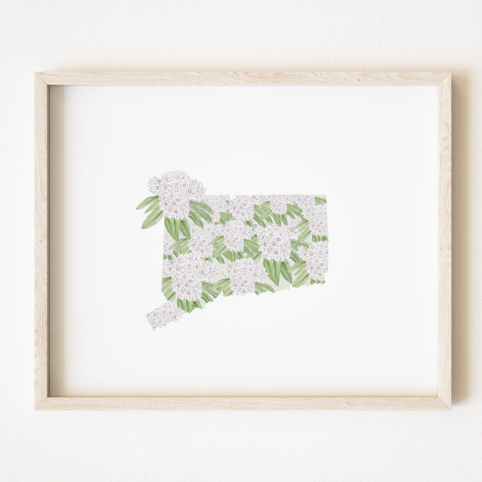 CONNECTICUT State Flower Map: Mountain Laurel: PRINT
