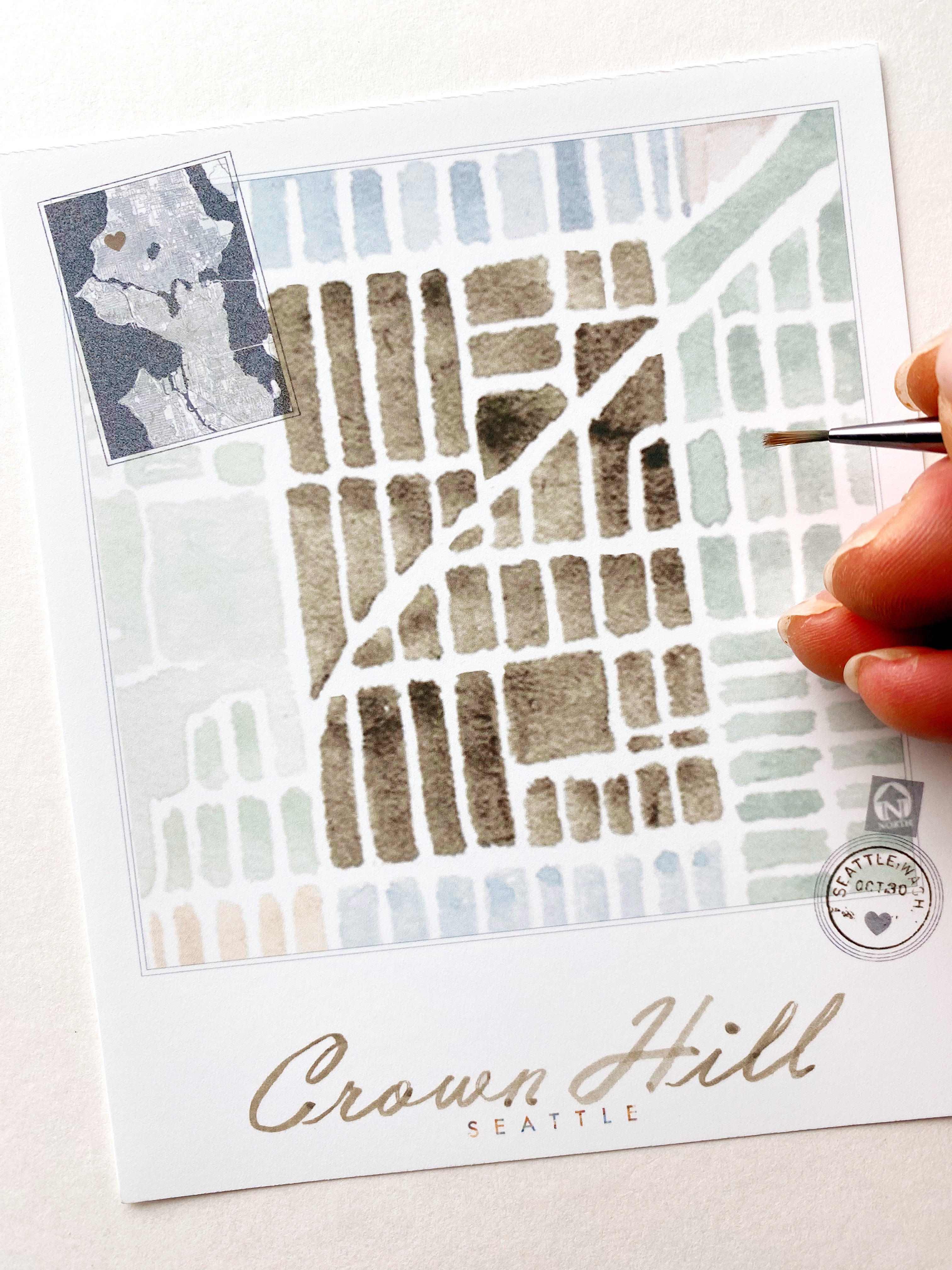 Crown Hill SEATTLE Neighborhood Watercolor Map: PRINT