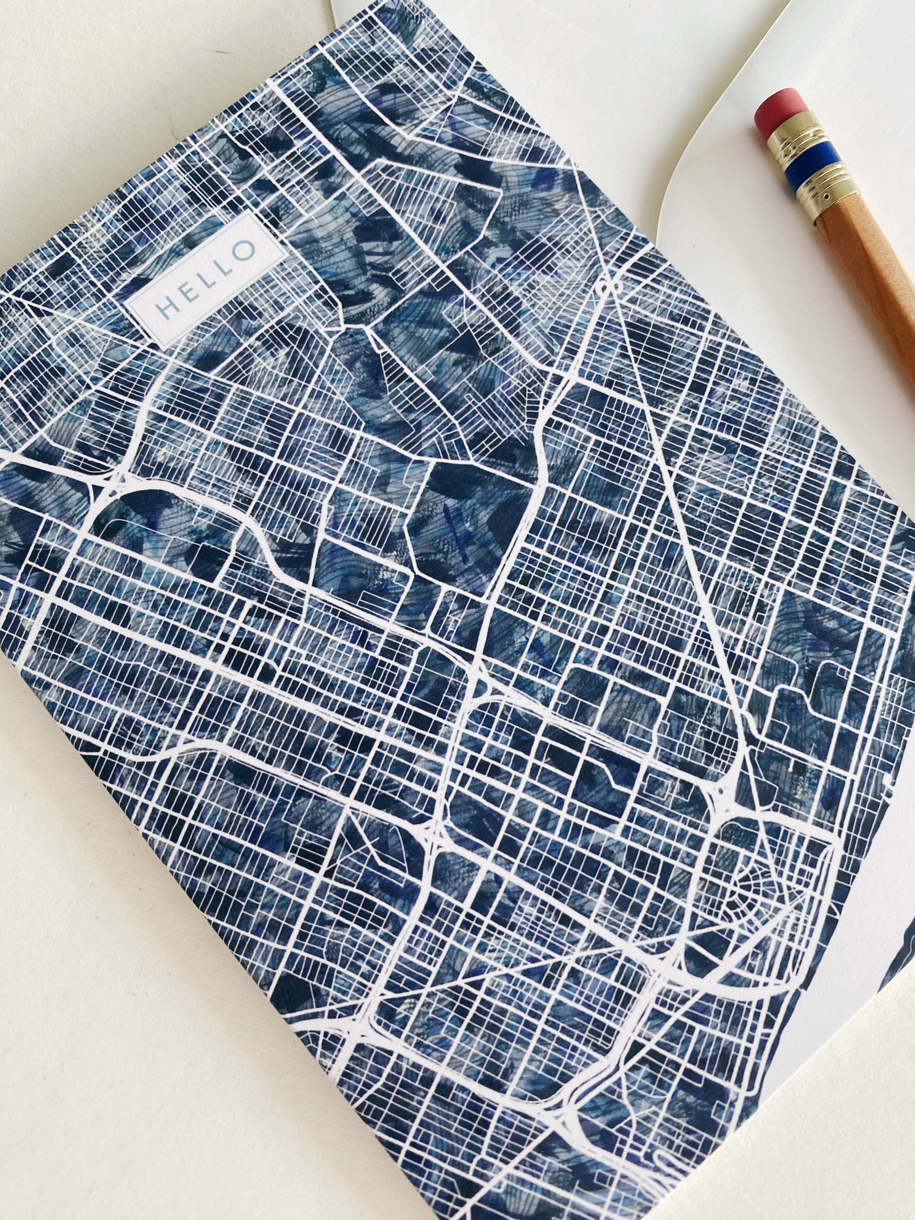 DETROIT Michigan Watercolor Map - HELLO greeting card