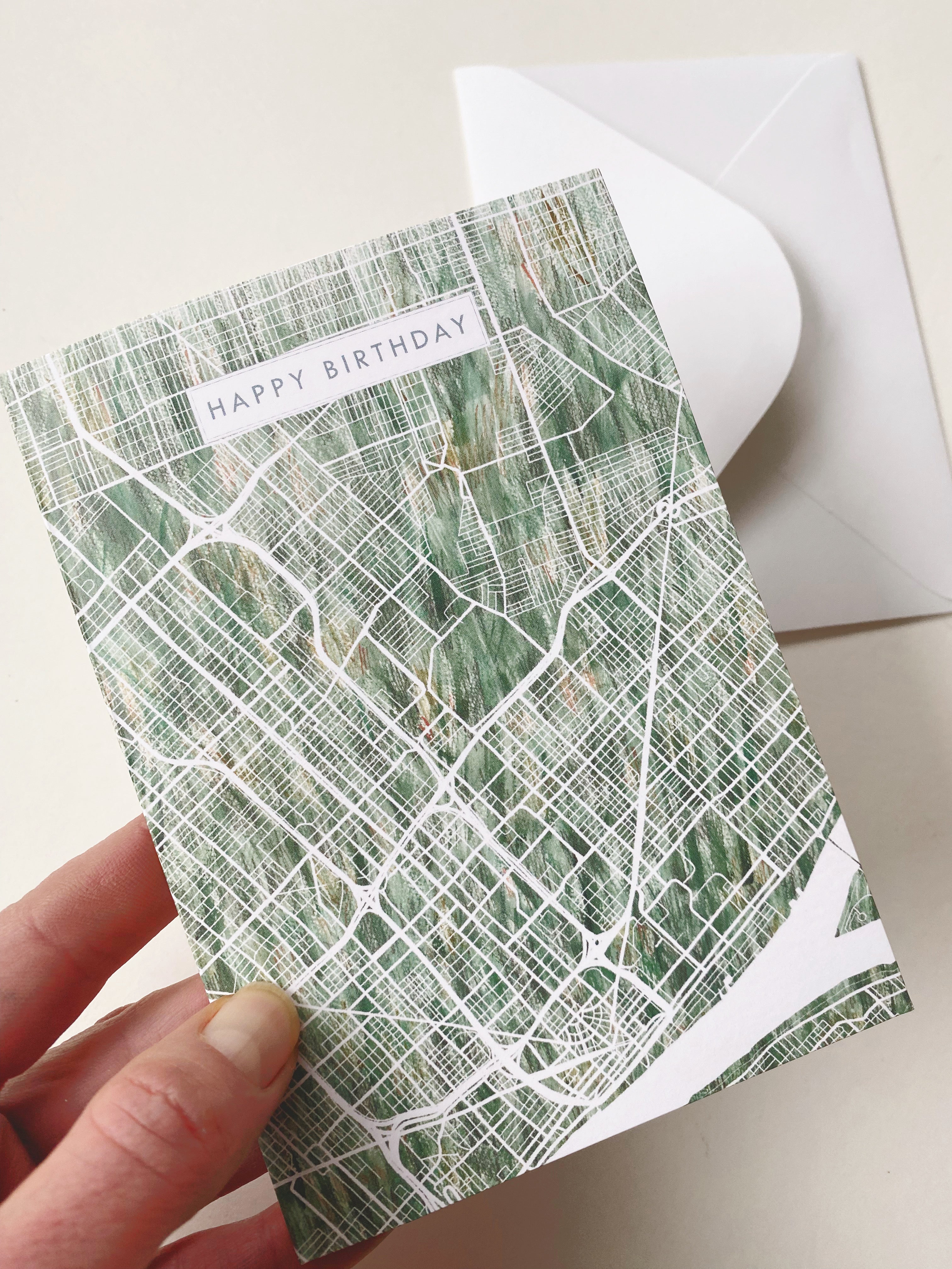 DETROIT Michigan Watercolor Map - HAPPY BIRTHDAY greeting card