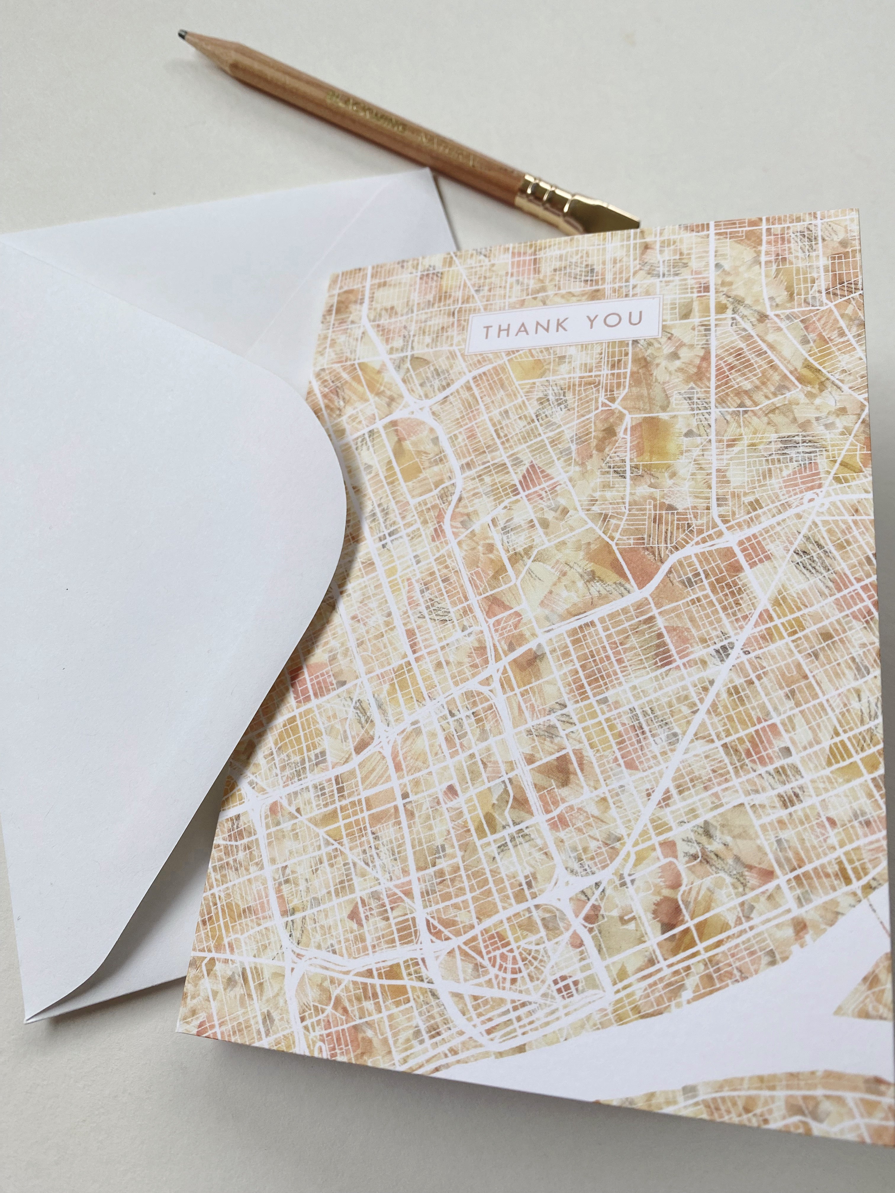 DETROIT Michigan Watercolor Map - THANK YOU greeting card