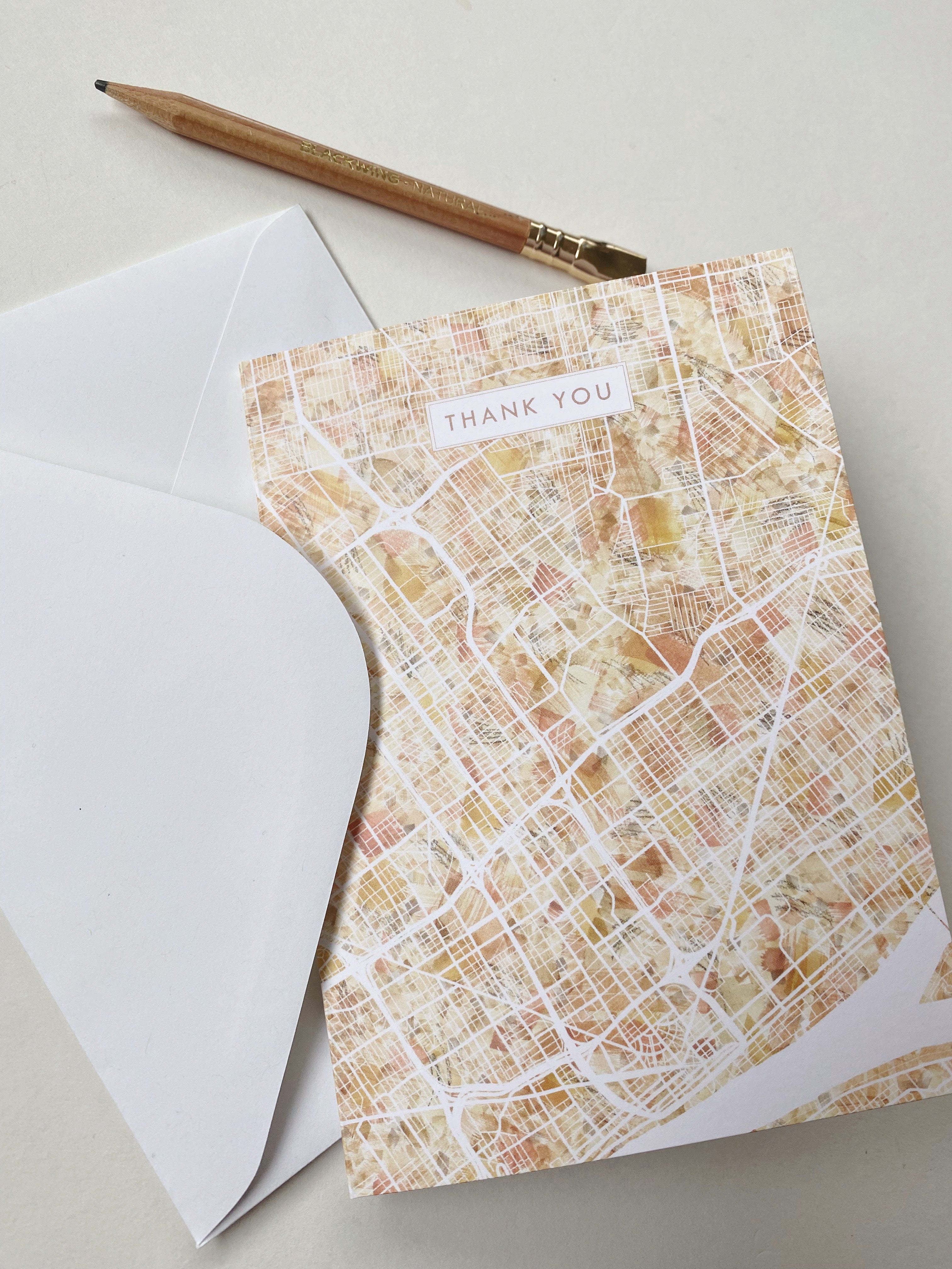 DETROIT Michigan Watercolor Map - THANK YOU greeting card