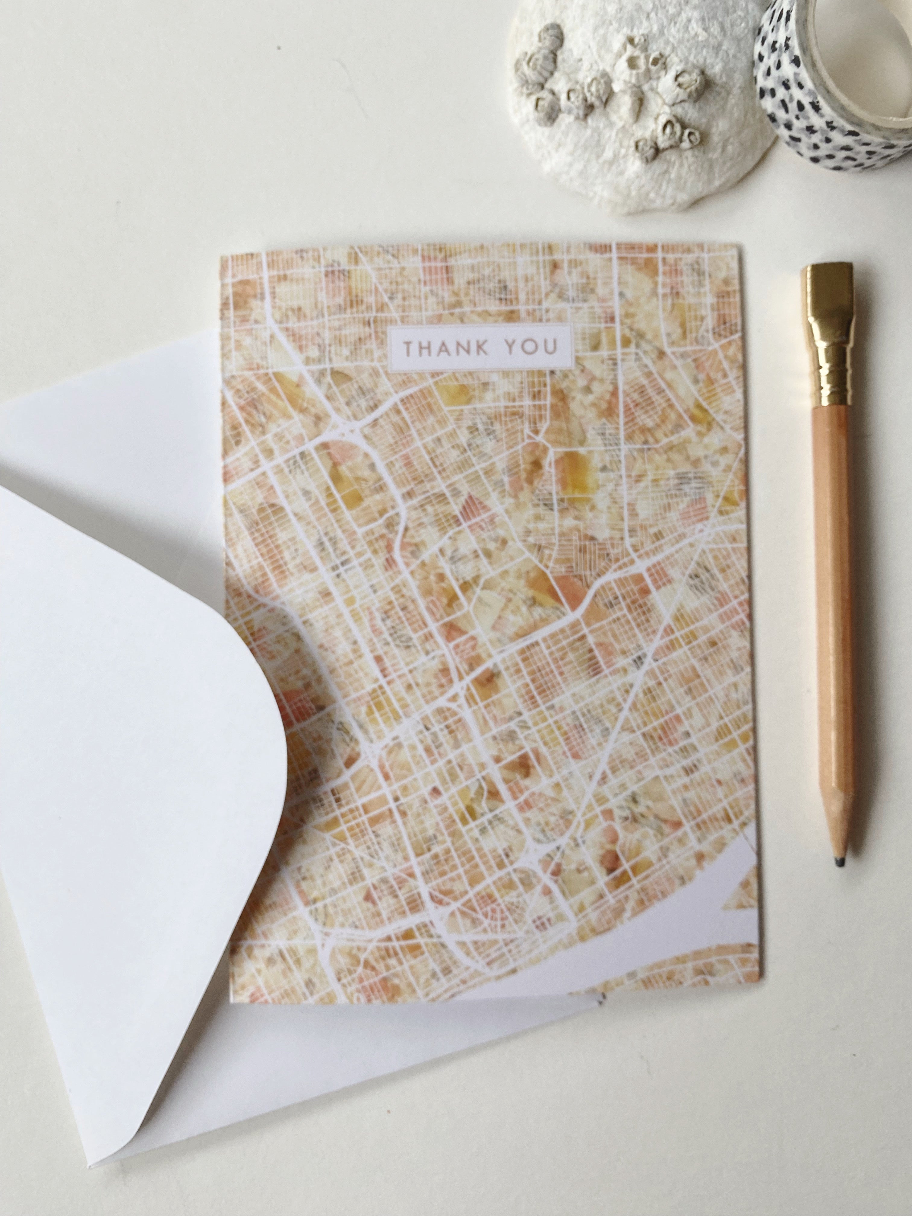 DETROIT Michigan Watercolor Map - THANK YOU greeting card