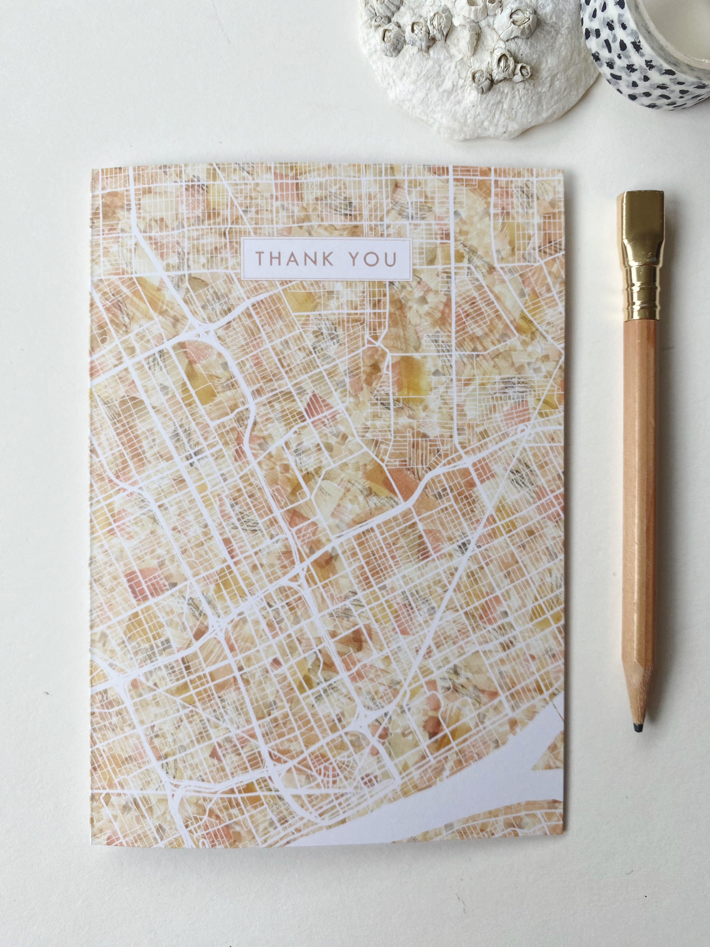 DETROIT Michigan Watercolor Map - THANK YOU greeting card