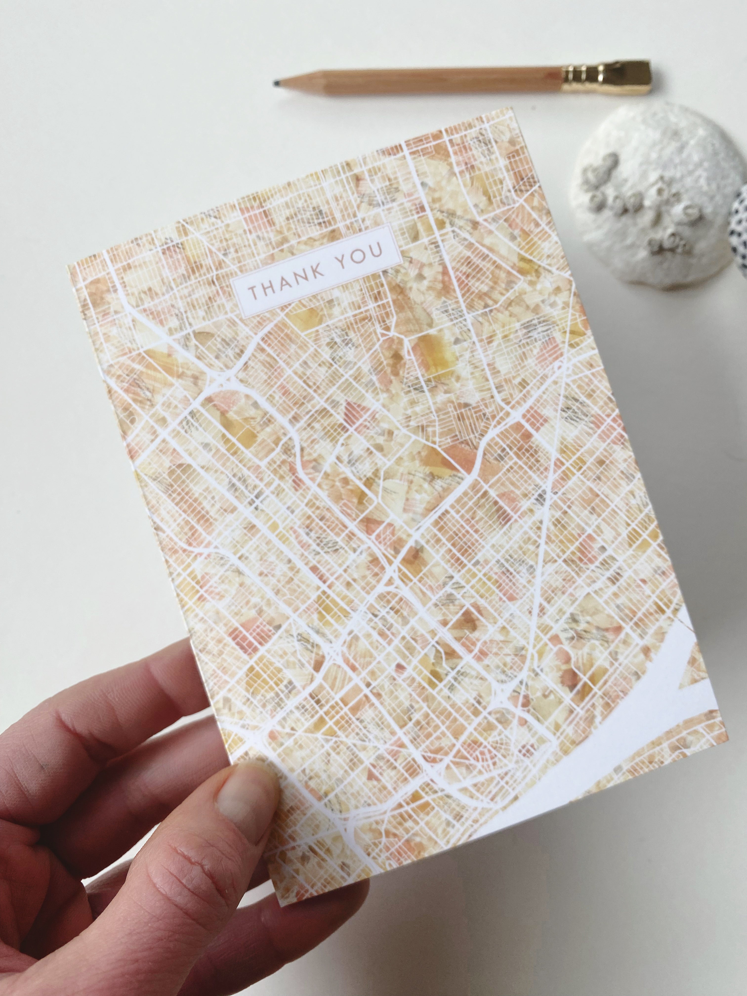 DETROIT Michigan Watercolor Map - THANK YOU greeting card