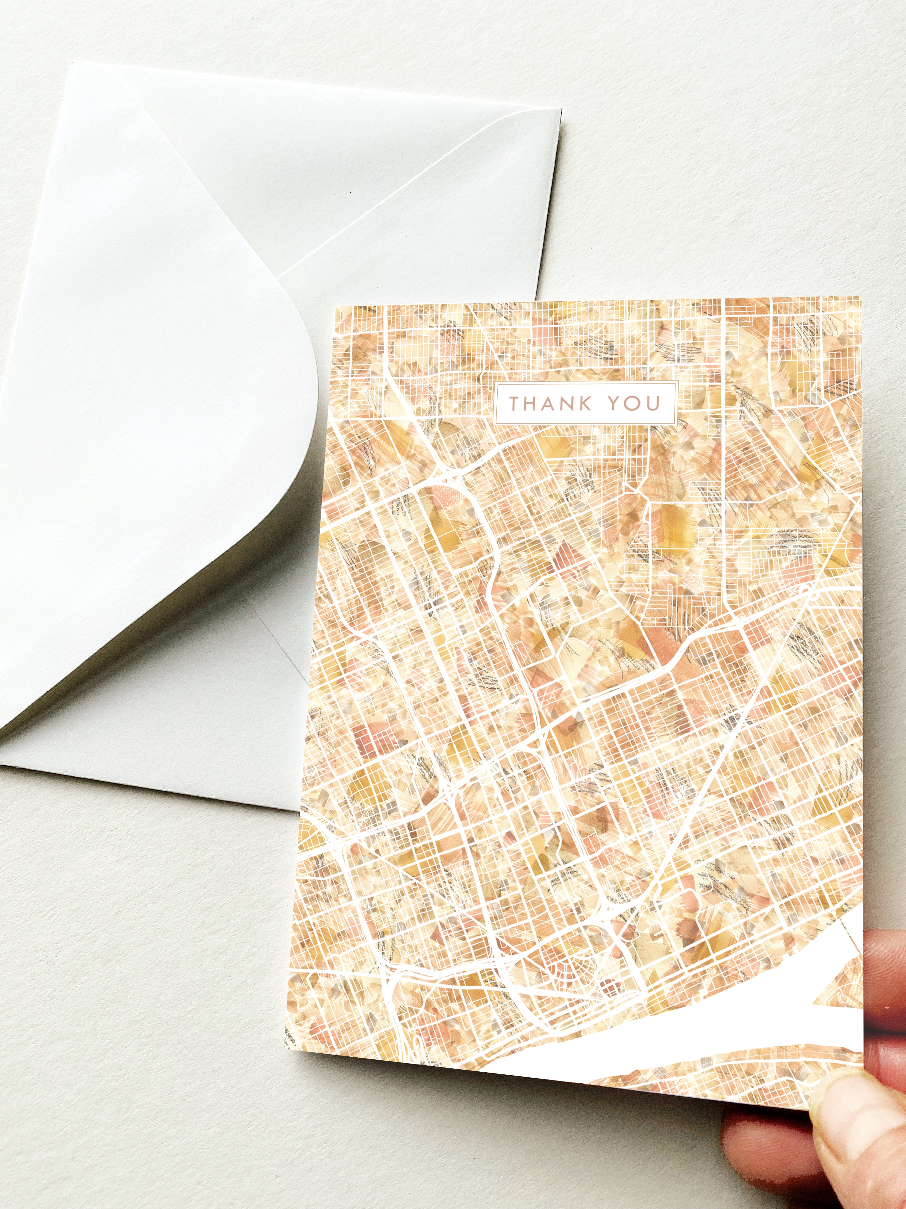 DETROIT Michigan Watercolor Map - THANK YOU greeting card